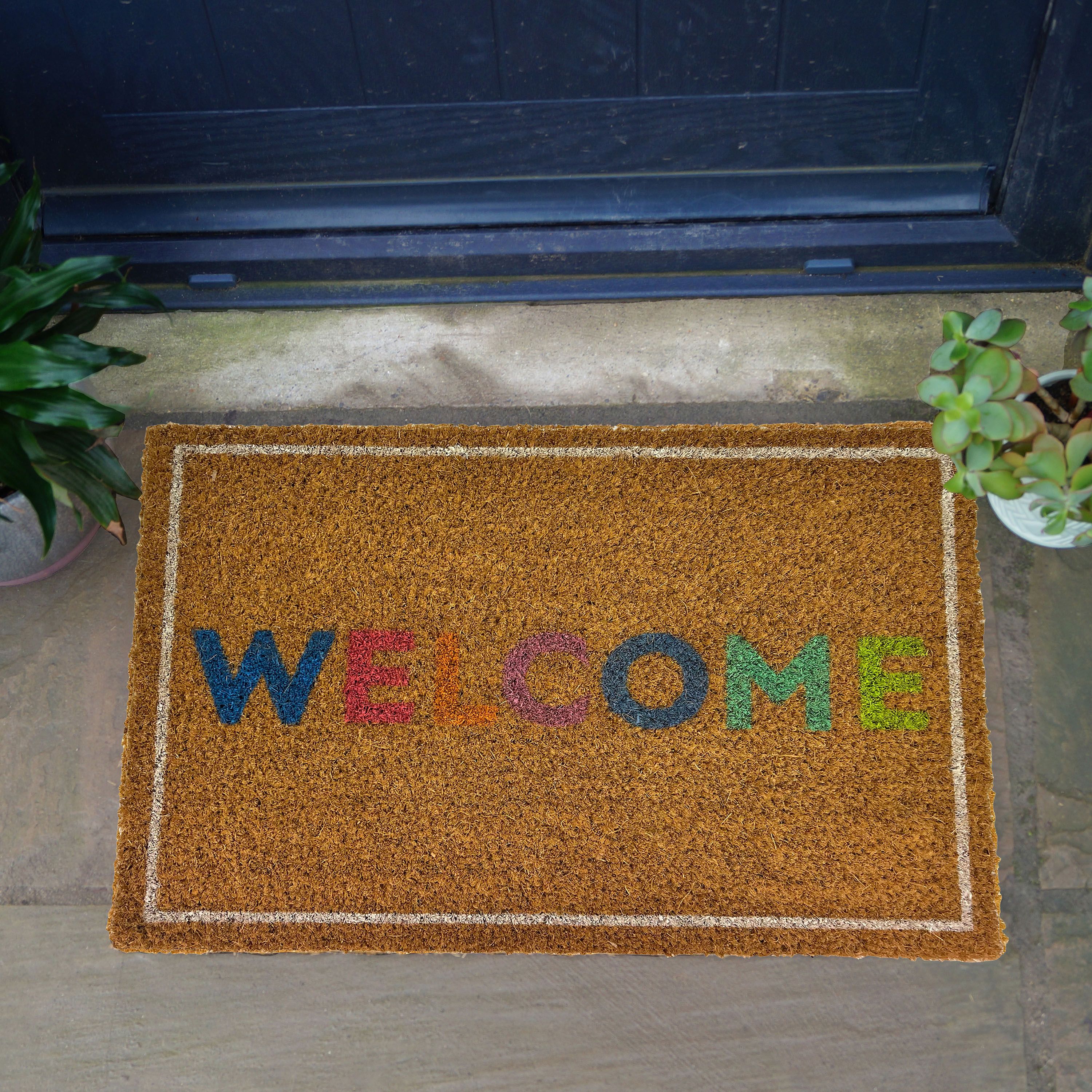 Mighty Mats® Natural & Multicolour Rainbow Welcome Door mat, 57cm x 40cm