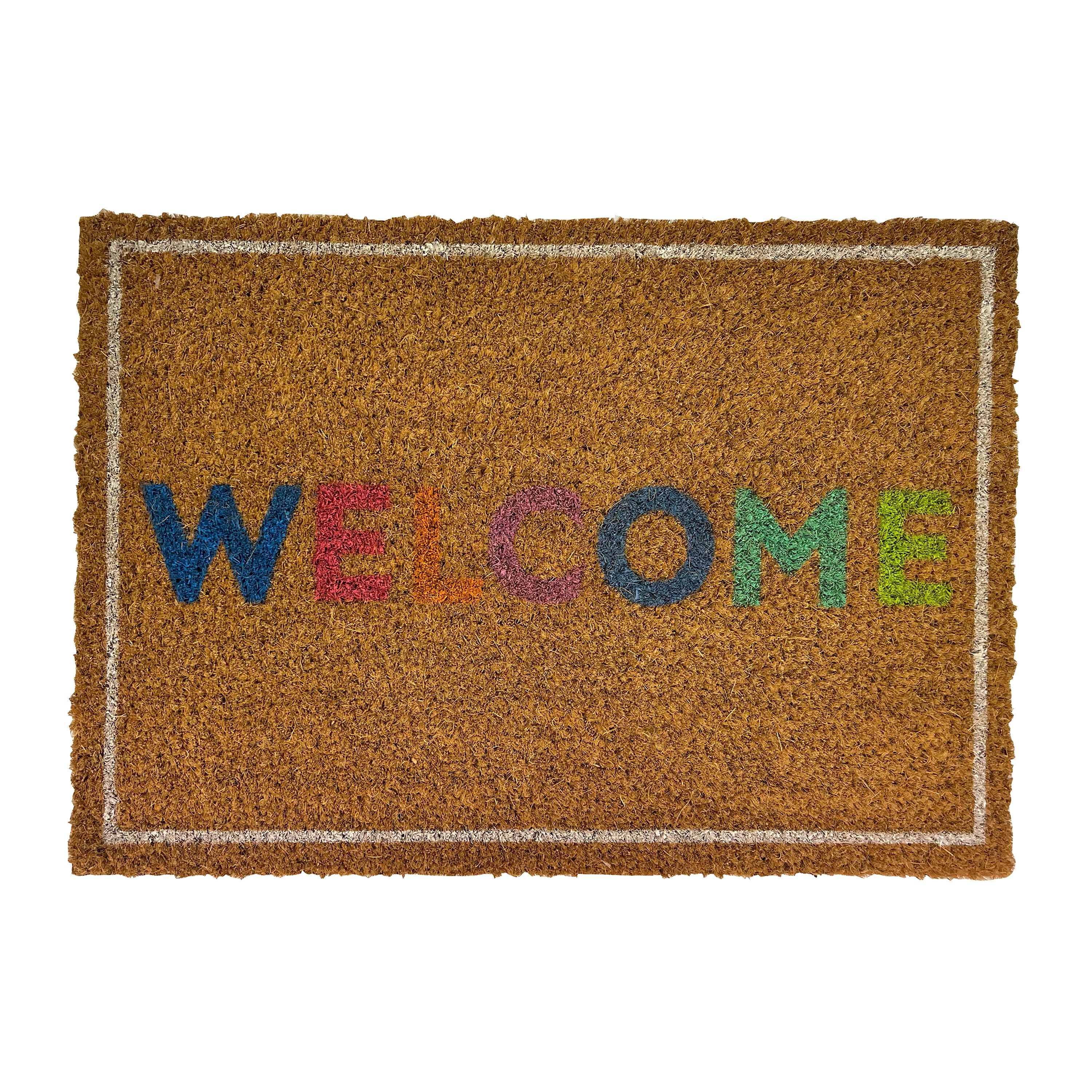 Mighty Mats® Natural & Multicolour Rainbow Welcome Door mat, 57cm x 40cm