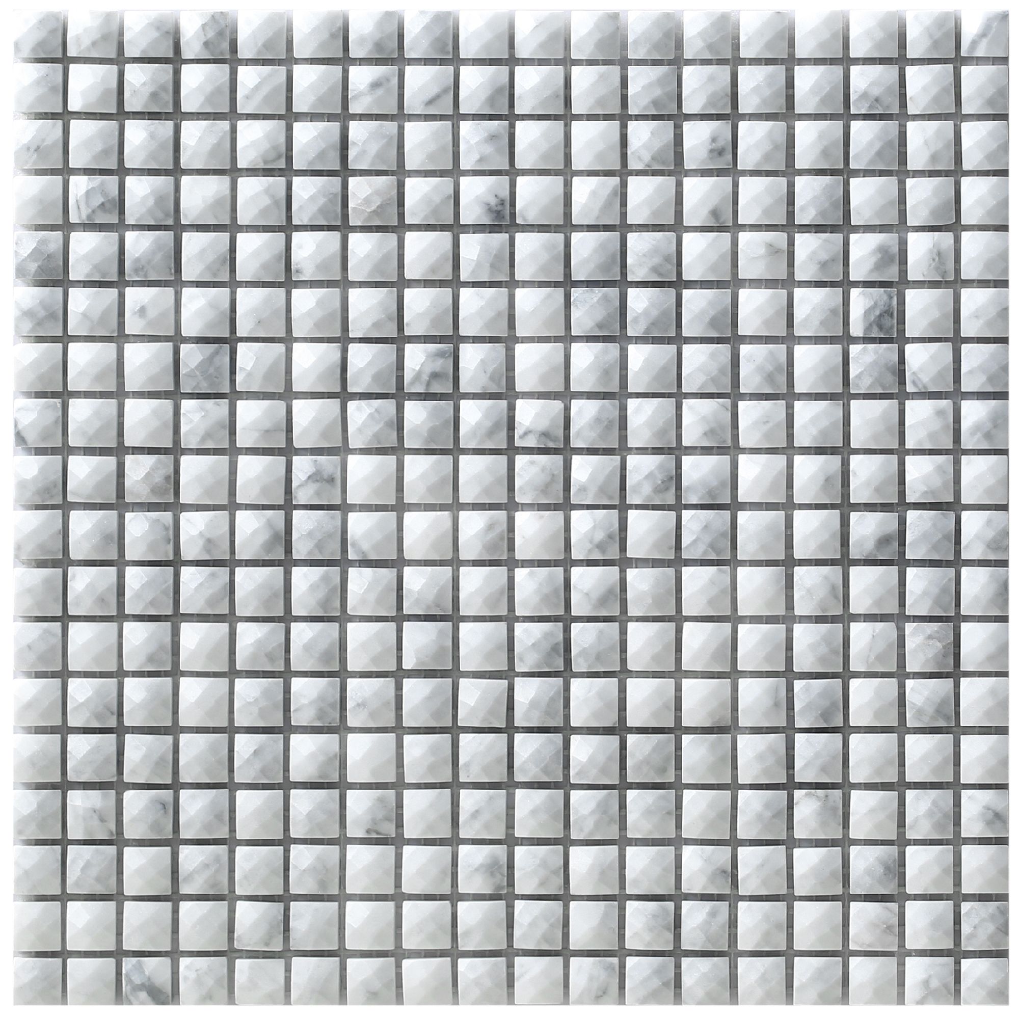 Milan Grey & white Polished Diamante effect Marble 3x3 Mosaic tile, (L)305mm (W)305mm
