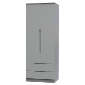 Milan Ready assembled Modern Grey 2 Drawer Tall Double Wardrobe (H)1970mm (W)770mm (D)530mm