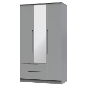 Milan Ready assembled Modern Grey 2 Drawer Tall Triple Wardrobe With 1 mirror door (H)1970mm (W)1110mm (D)530mm