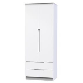 Milan Ready assembled Modern White 2 Drawer Tall Double Wardrobe (H)1970mm (W)770mm (D)530mm