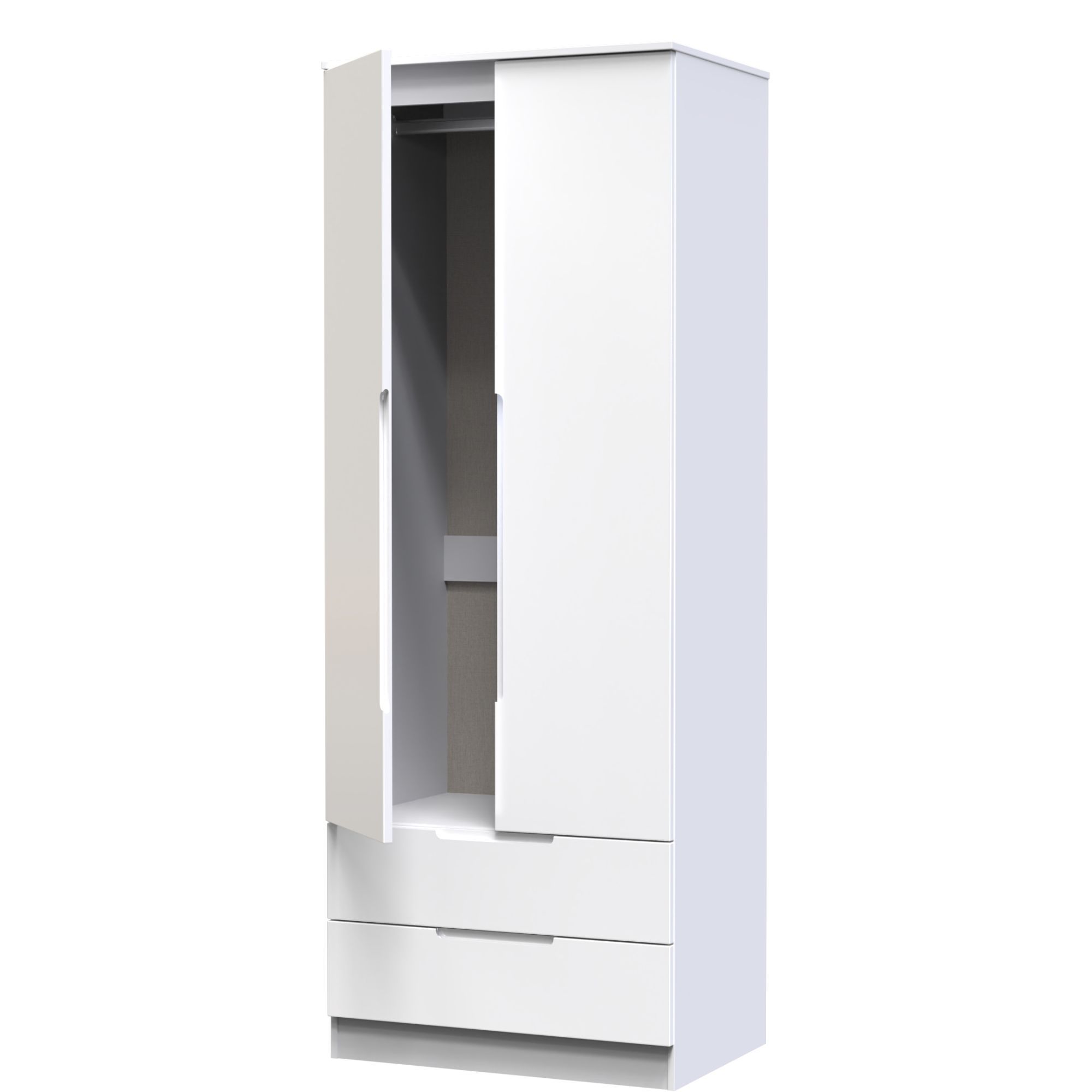 Milan Ready assembled Modern White 2 Drawer Tall Double Wardrobe (H)1970mm (W)770mm (D)530mm
