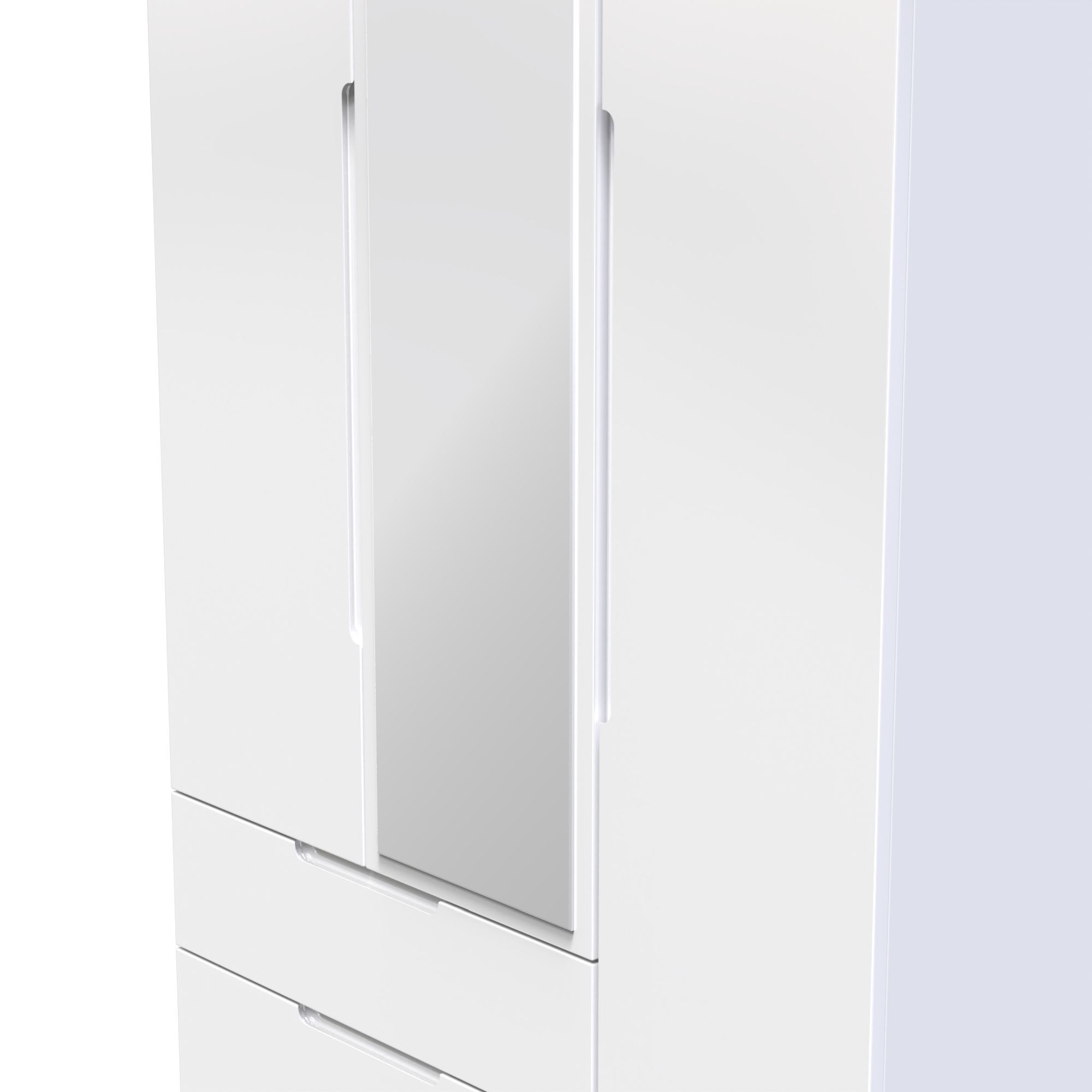 Milan Ready assembled Modern White 2 Drawer Tall Triple Wardrobe With 1 mirror door (H)1970mm (W)1110mm (D)530mm
