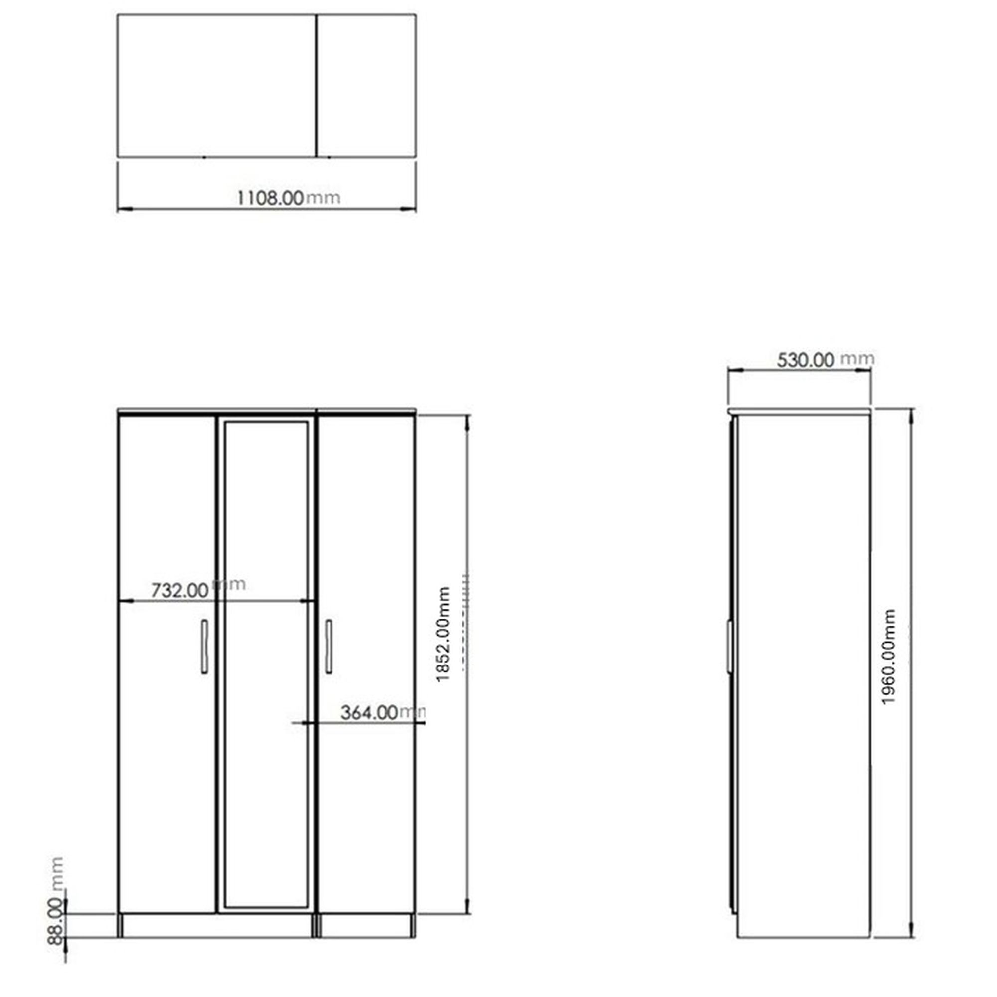 Milan Ready assembled Modern White & oak effect Tall Triple Wardrobe With 1 mirror door (H)1970mm (W)1110mm (D)530mm