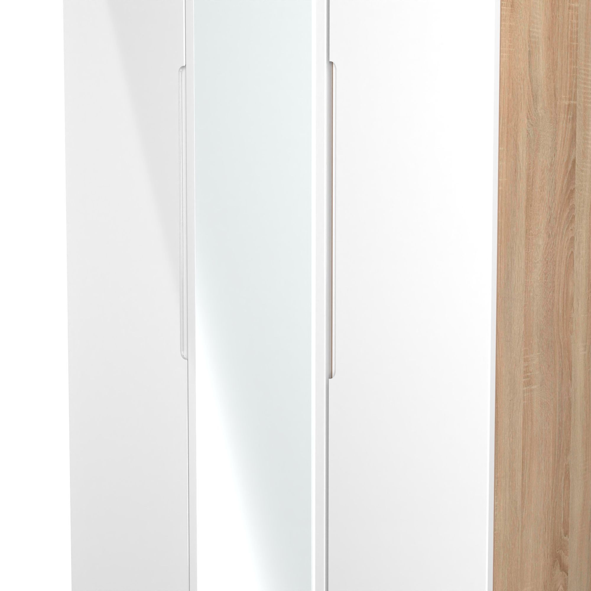 Milan Ready assembled Modern White & oak effect Tall Triple Wardrobe With 1 mirror door (H)1970mm (W)1110mm (D)530mm