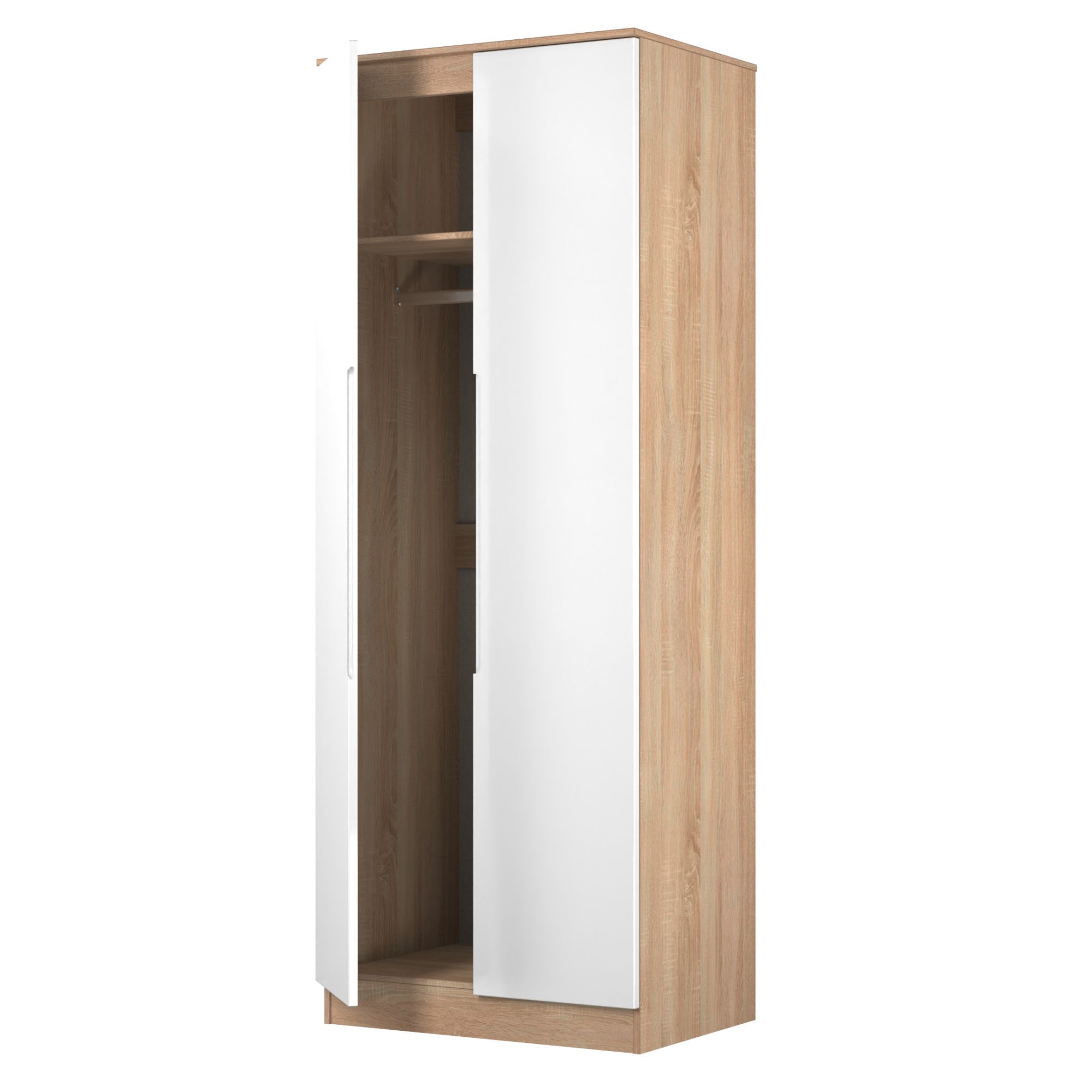 Milan Ready assembled Modern White & oak Tall Double Wardrobe (H)1970mm (W)770mm (D)530mm