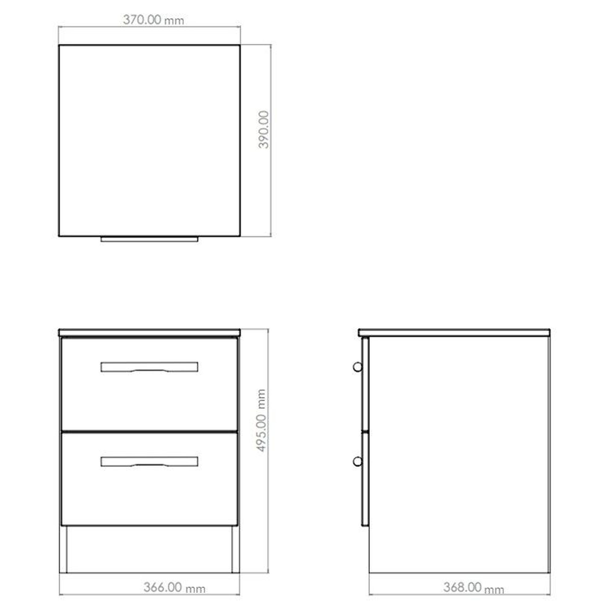 Milan Ready assembled White 2 Drawer Bedside chest (H)495mm (W)370mm (D)390mm
