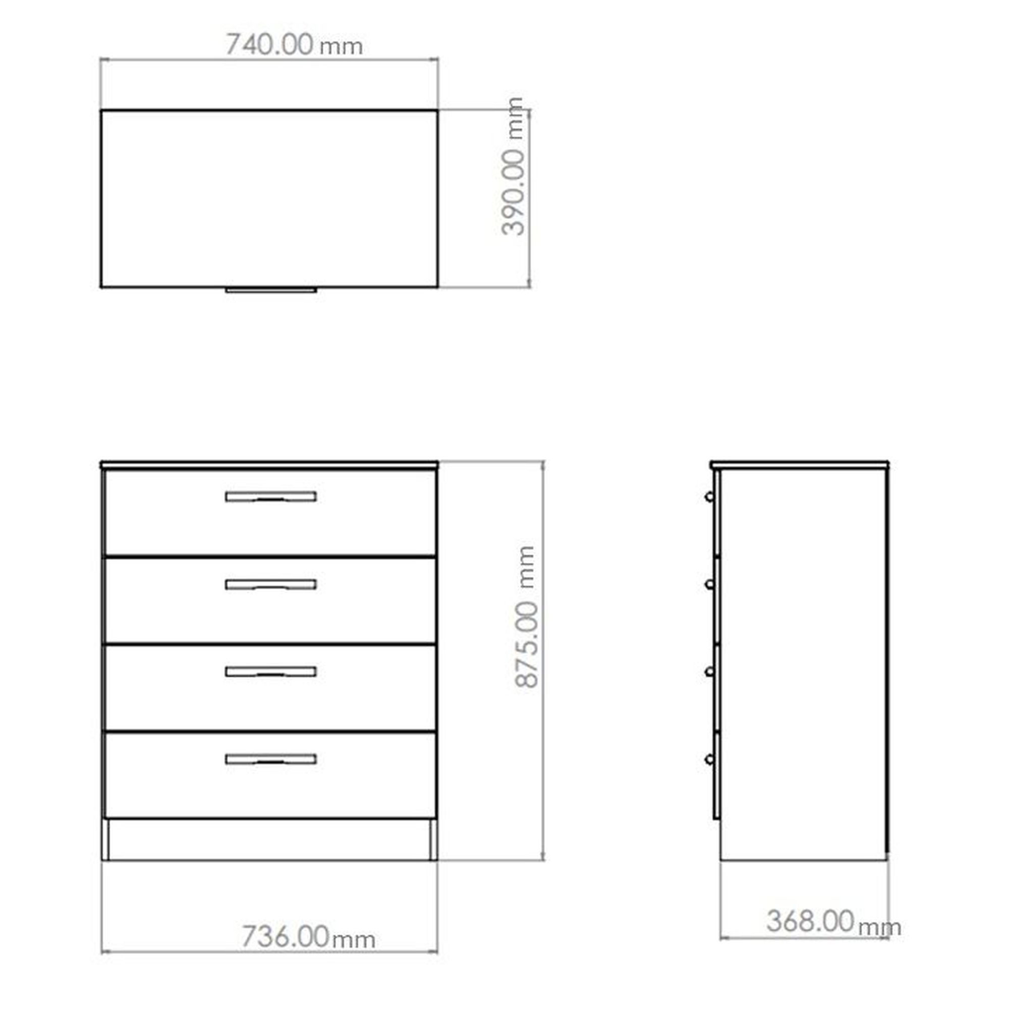 Milan Ready assembled White 4 Drawer Chest (H)875mm (W)740mm (D)390mm