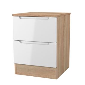 Milan Ready assembled White & oak 2 Drawer Bedside chest (H)495mm (W)370mm (D)390mm