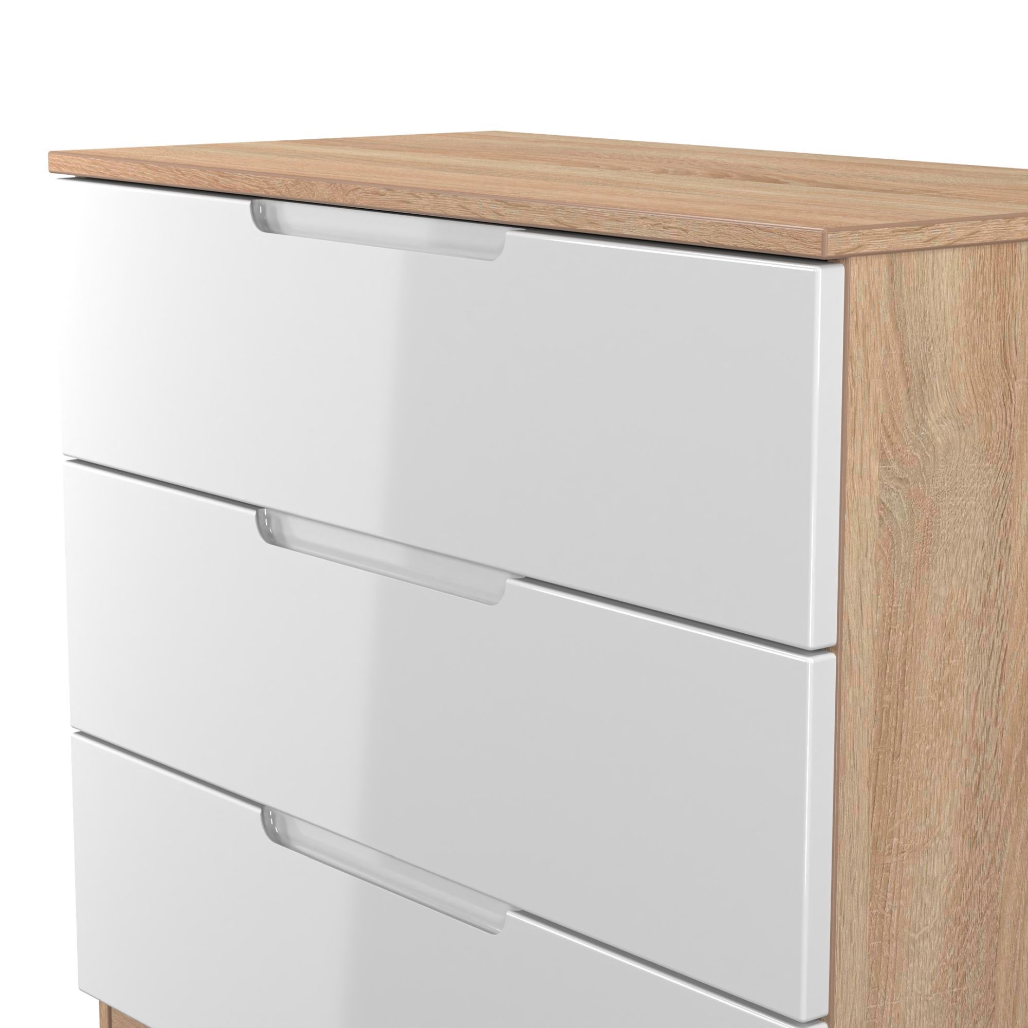Milan Ready assembled White & oak 3 Drawer Chest (H)685mm (W)740mm (D)390mm