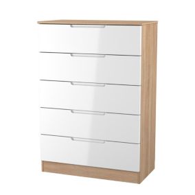 Milan Ready assembled White & oak 5 Drawer Chest (H)1067mm (W)740mm (D)390mm