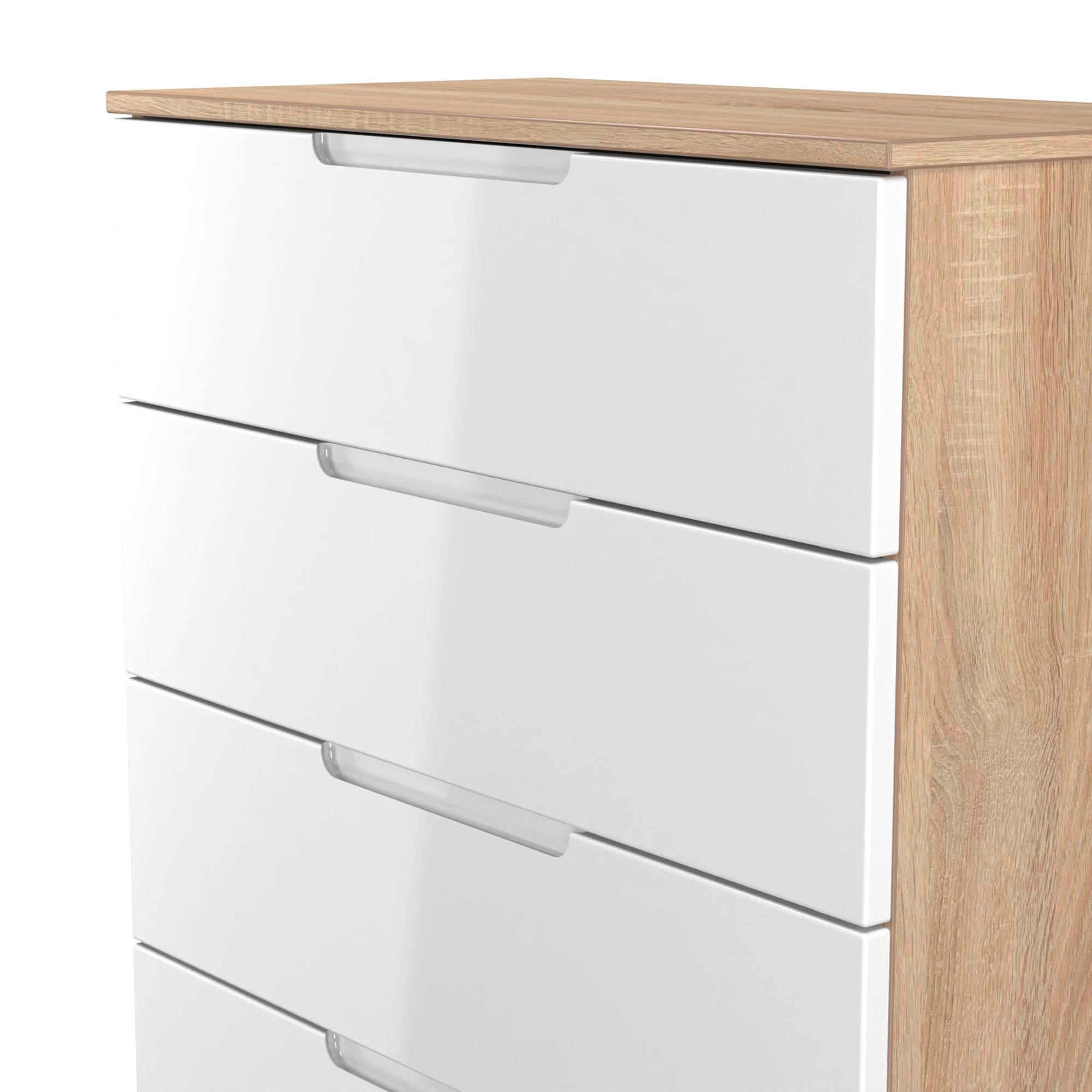 Milan Ready assembled White & oak 5 Drawer Chest (H)1067mm (W)740mm (D)390mm