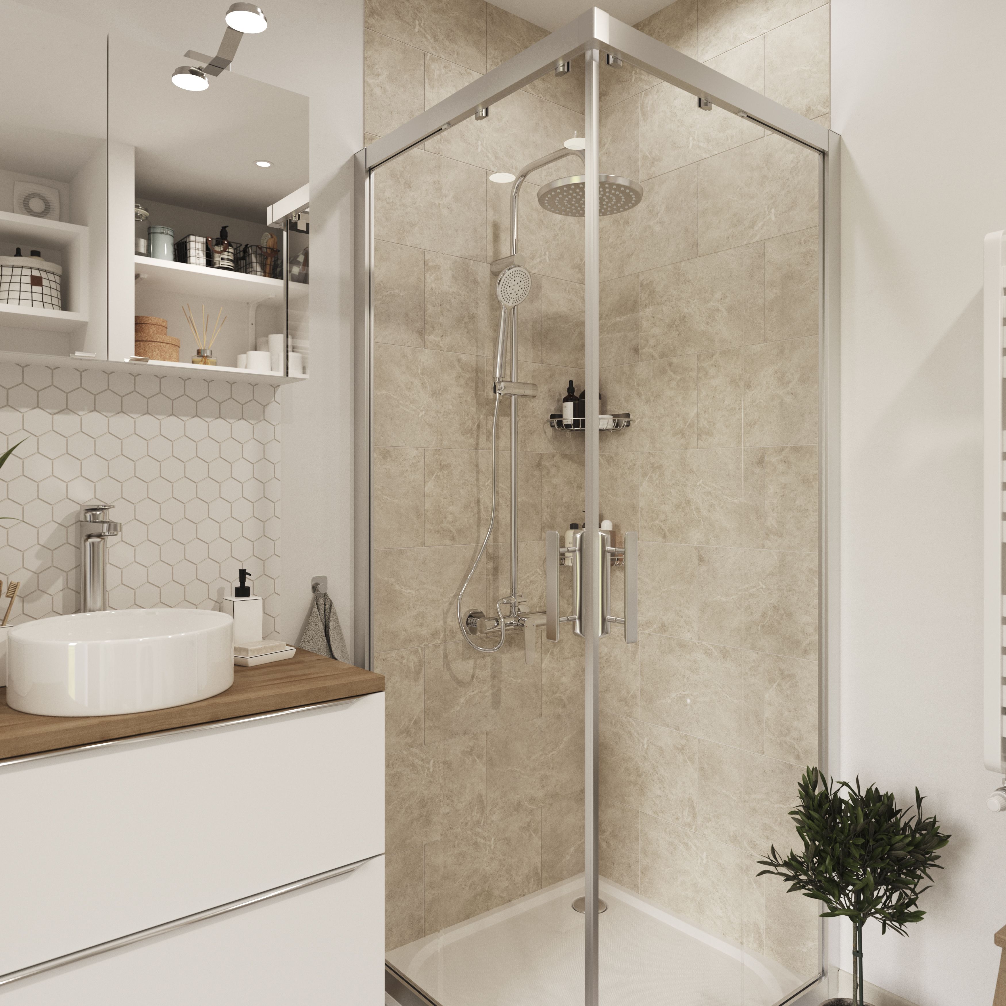 Minerva Charcoal Gloss Marble effect Ceramic Wall Tile, Pack of 10, (L)400mm (W)250mm