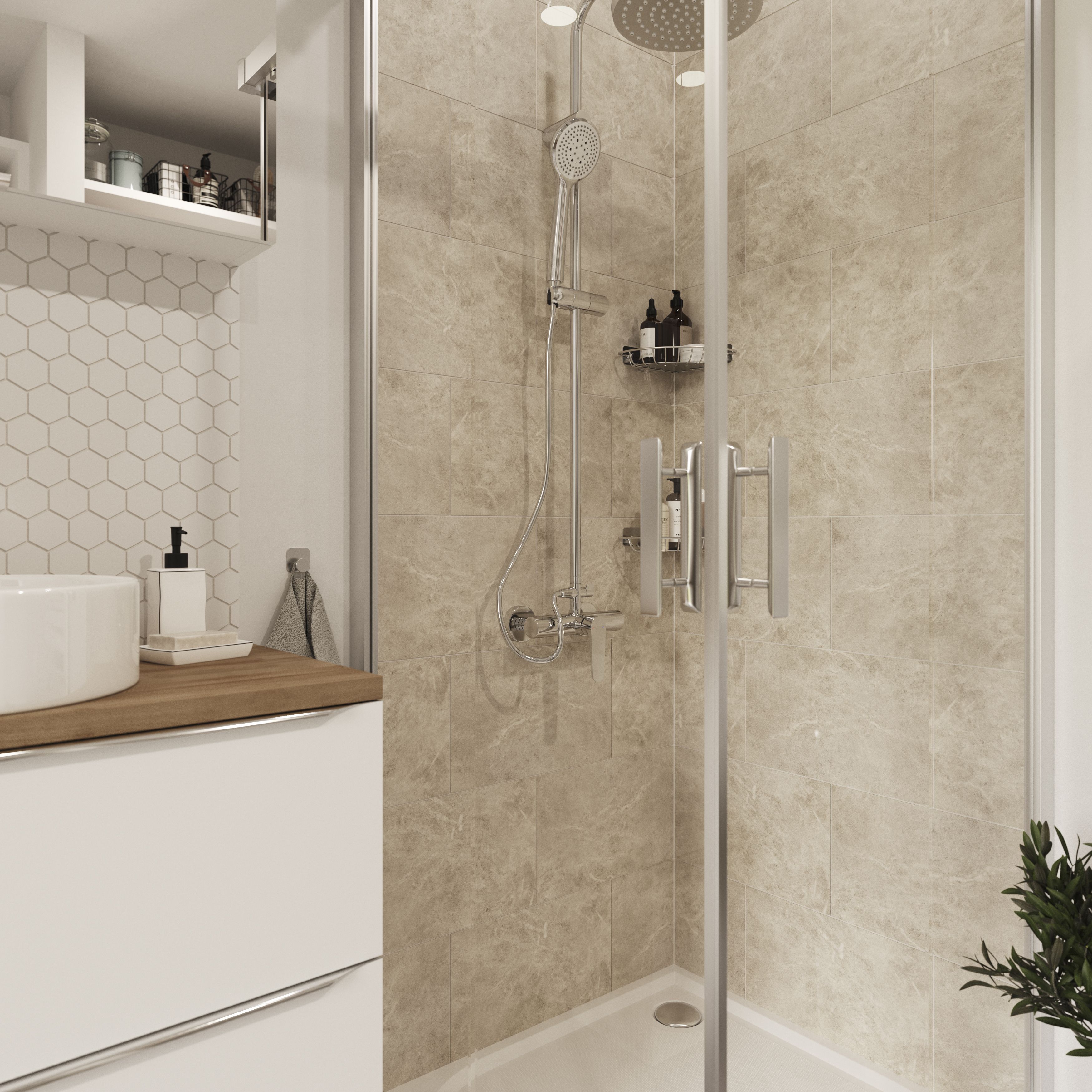 Minerva Charcoal Gloss Marble effect Ceramic Wall Tile, Pack of 10, (L)400mm (W)250mm