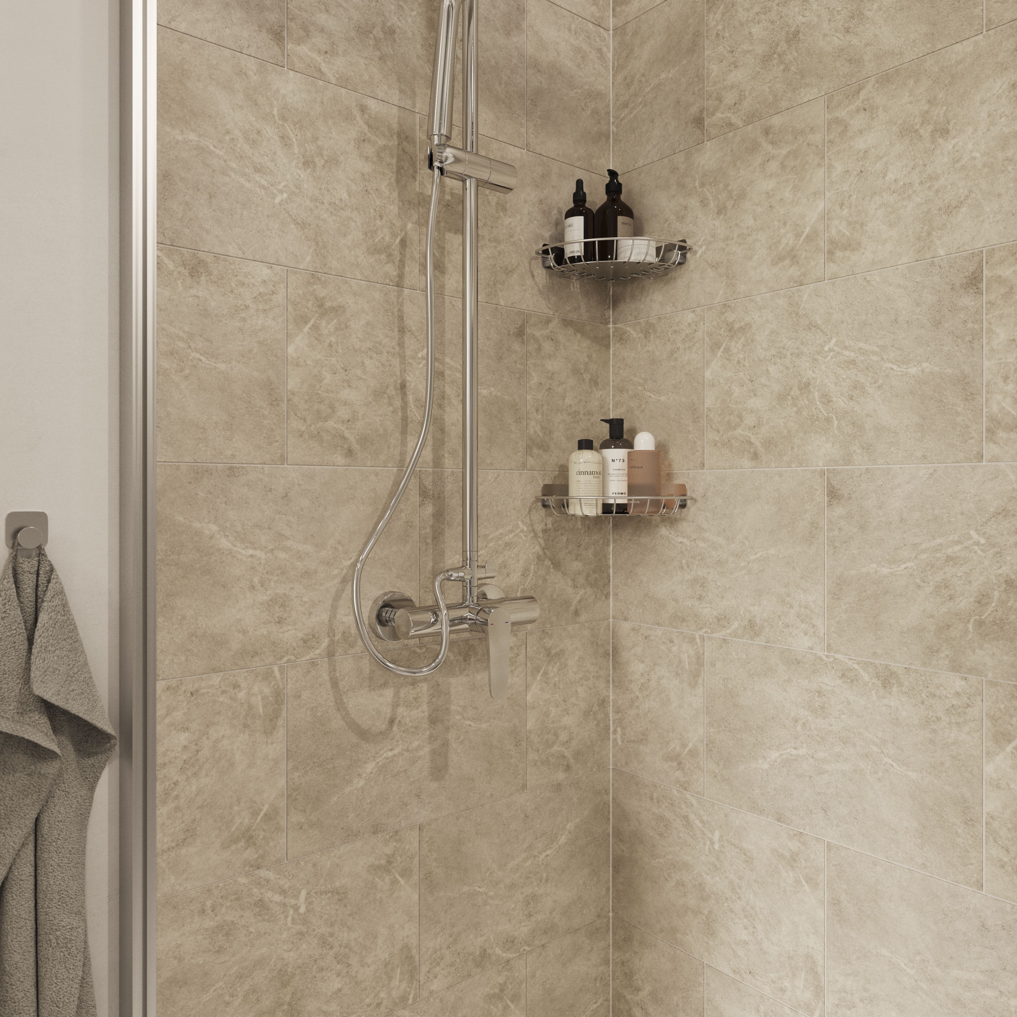 Minerva Charcoal Gloss Marble effect Ceramic Wall Tile, Pack of 10, (L)400mm (W)250mm