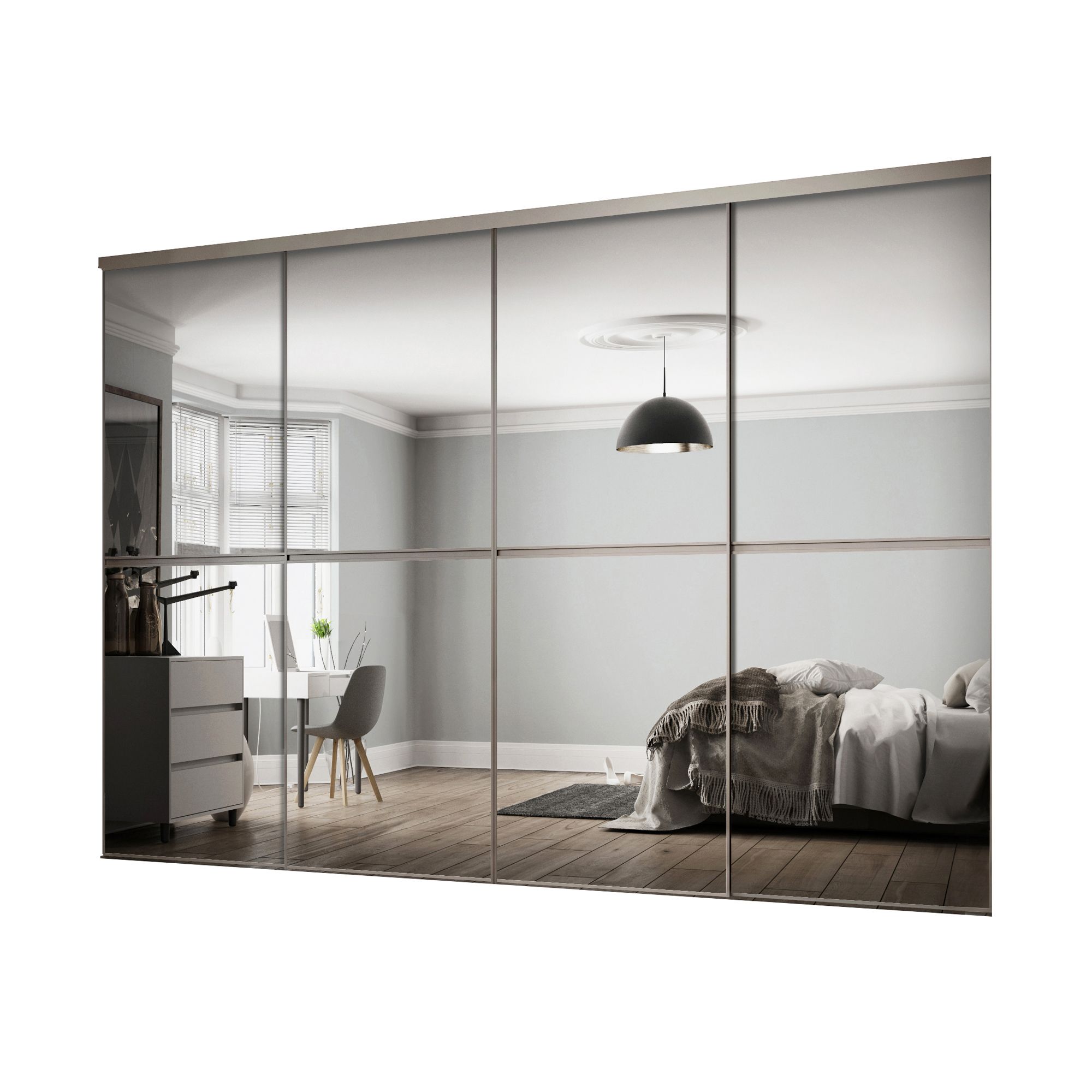 Minimalist Mirrored 4 door Sliding Wardrobe Door kit H 2260mm W 2400mm