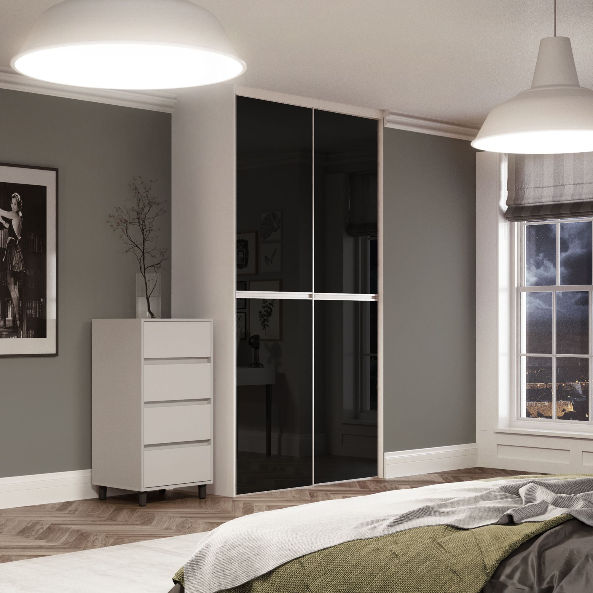 Minimalist Panelled Black 2 door Sliding Wardrobe Door kit (H)2260mm (W)1200mm