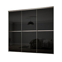 Minimalist Panelled Black 3 door Sliding Wardrobe Door kit (H)2260mm (W)2246mm