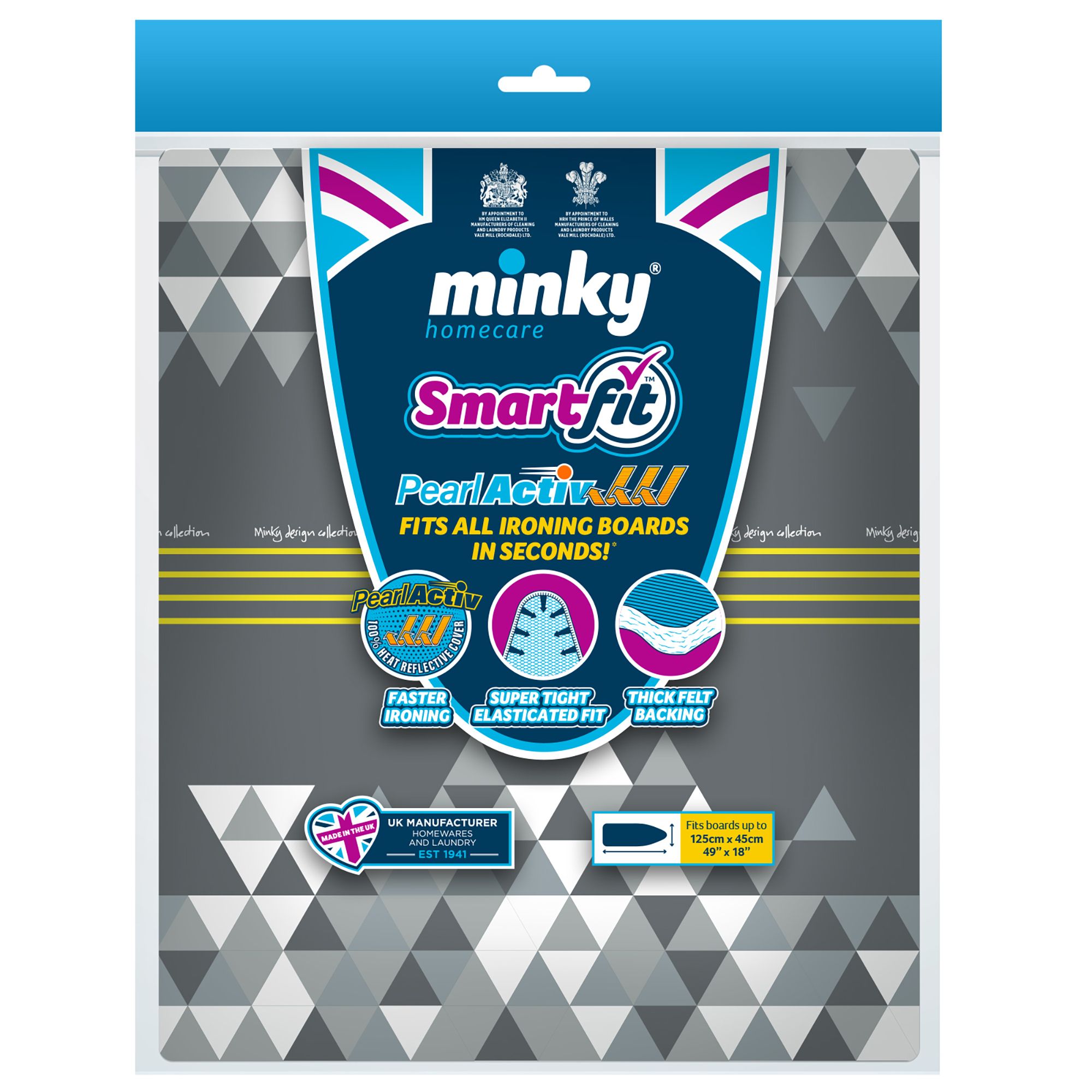 Minky SmartFit Grey, white & yellow Grey triangle Elasticated Ironing board cover (L)6cm (W)25cm
