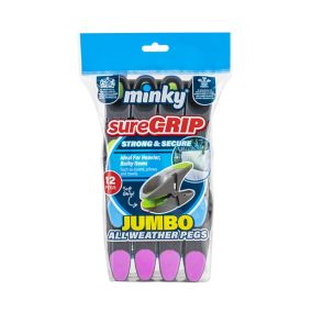 Minky Sure Grip Grey Plastic Clothes pegs, Pack of 12