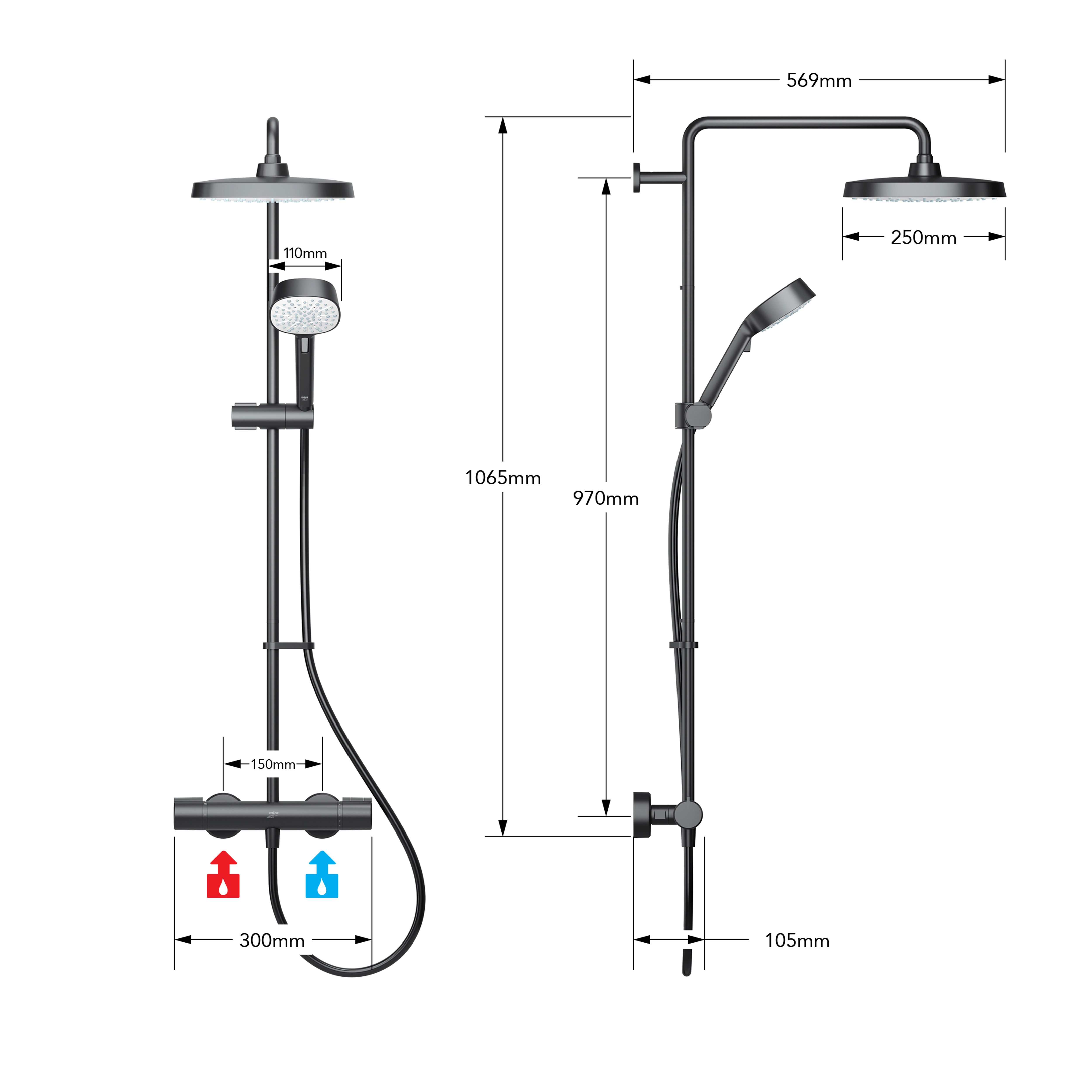 Mira Atom Matt Black Dual H/P combi mixer Shower, 0kW