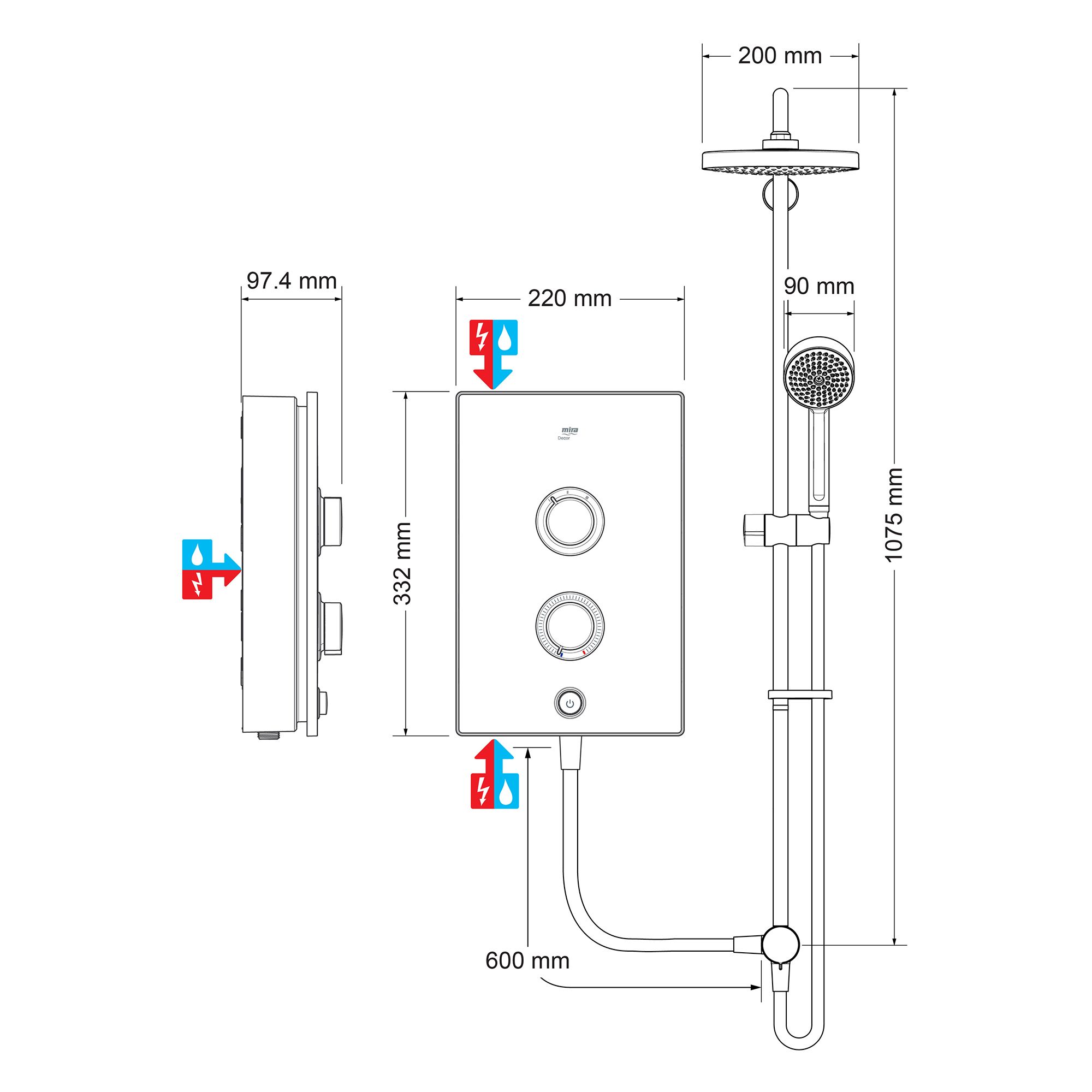 Mira Decor Dual Silver effect Manual Electric Shower, 10.8kW