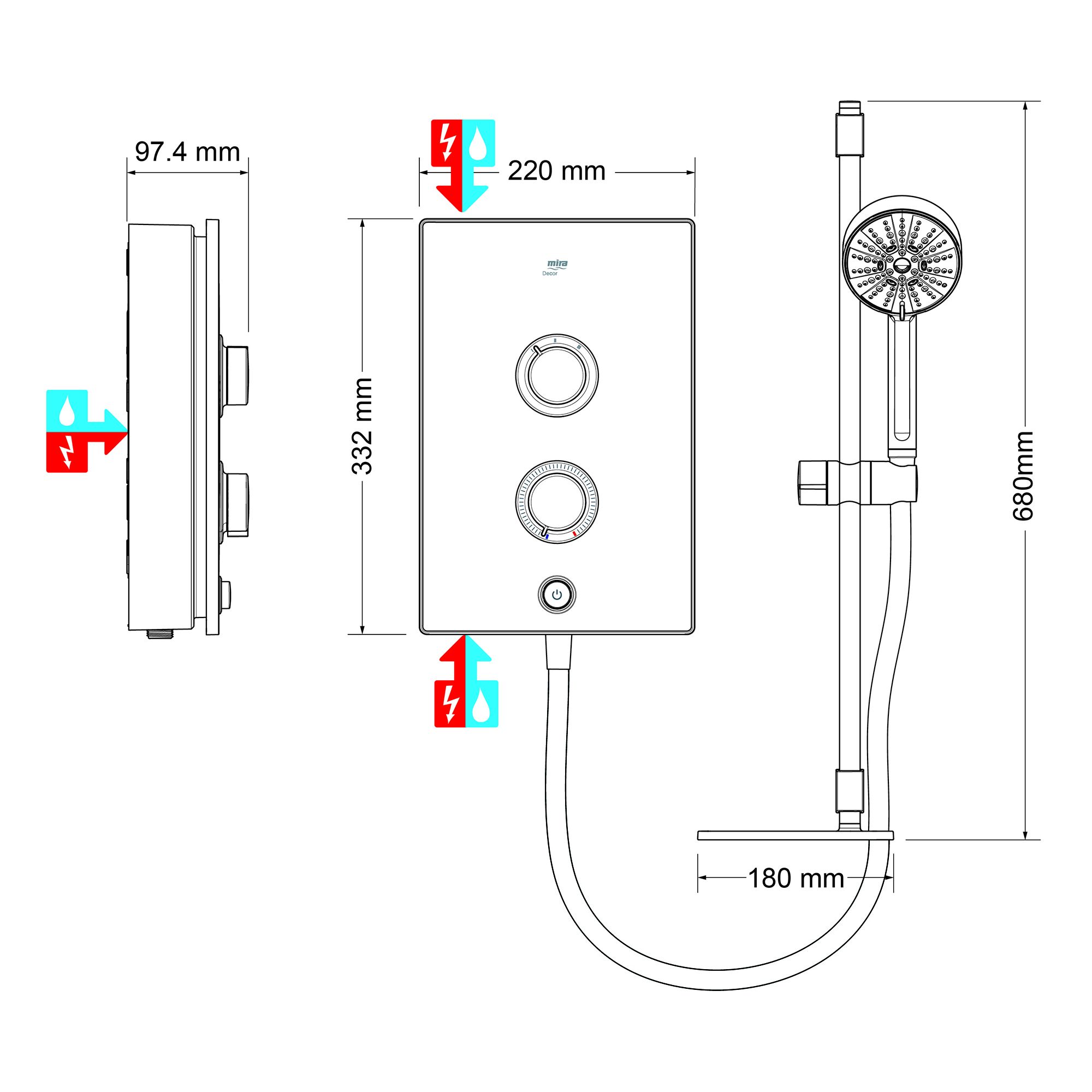 Mira Decor Silver effect Manual Electric Shower, 9.5kW