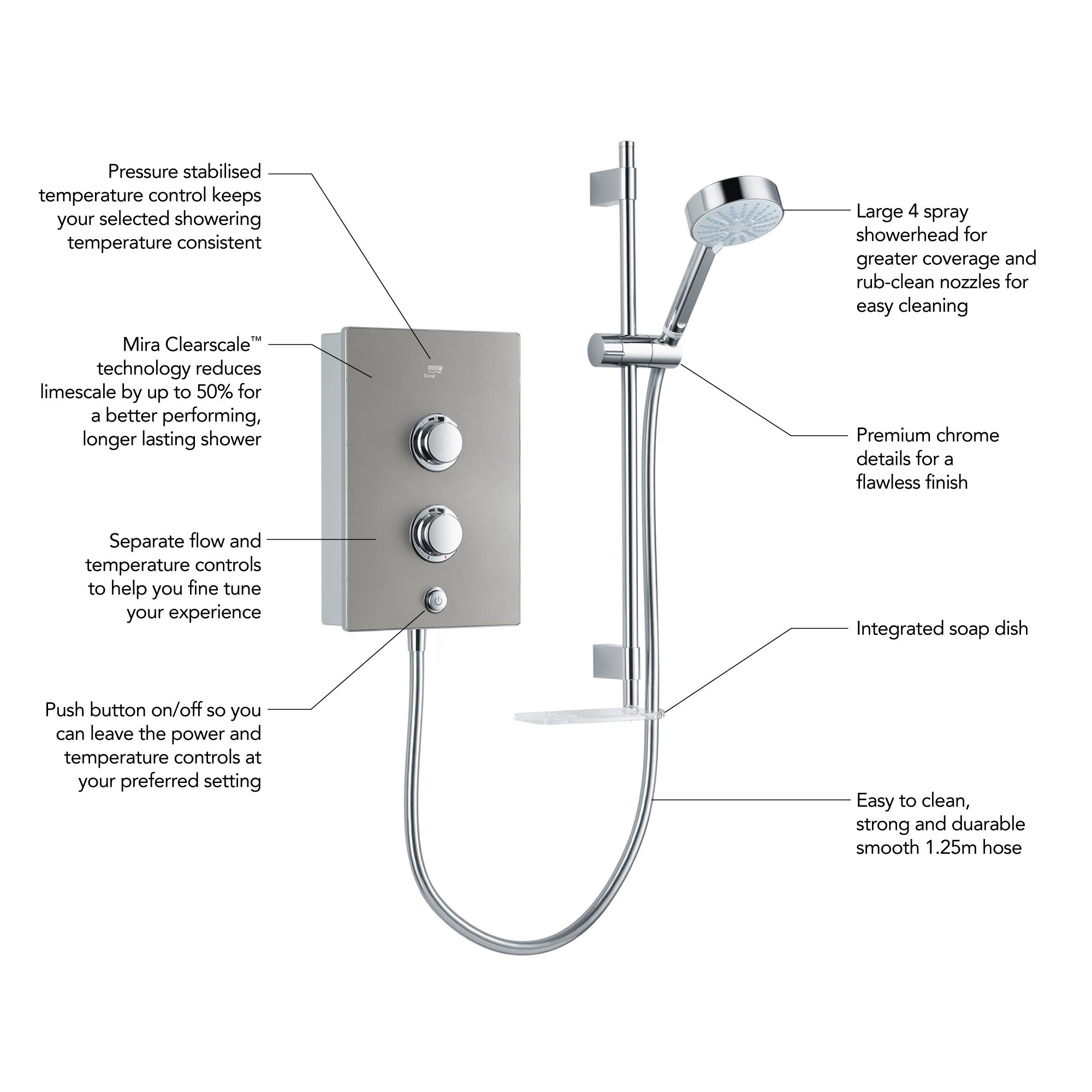 Mira Decor Silver effect Manual Electric Shower, 9.5kW