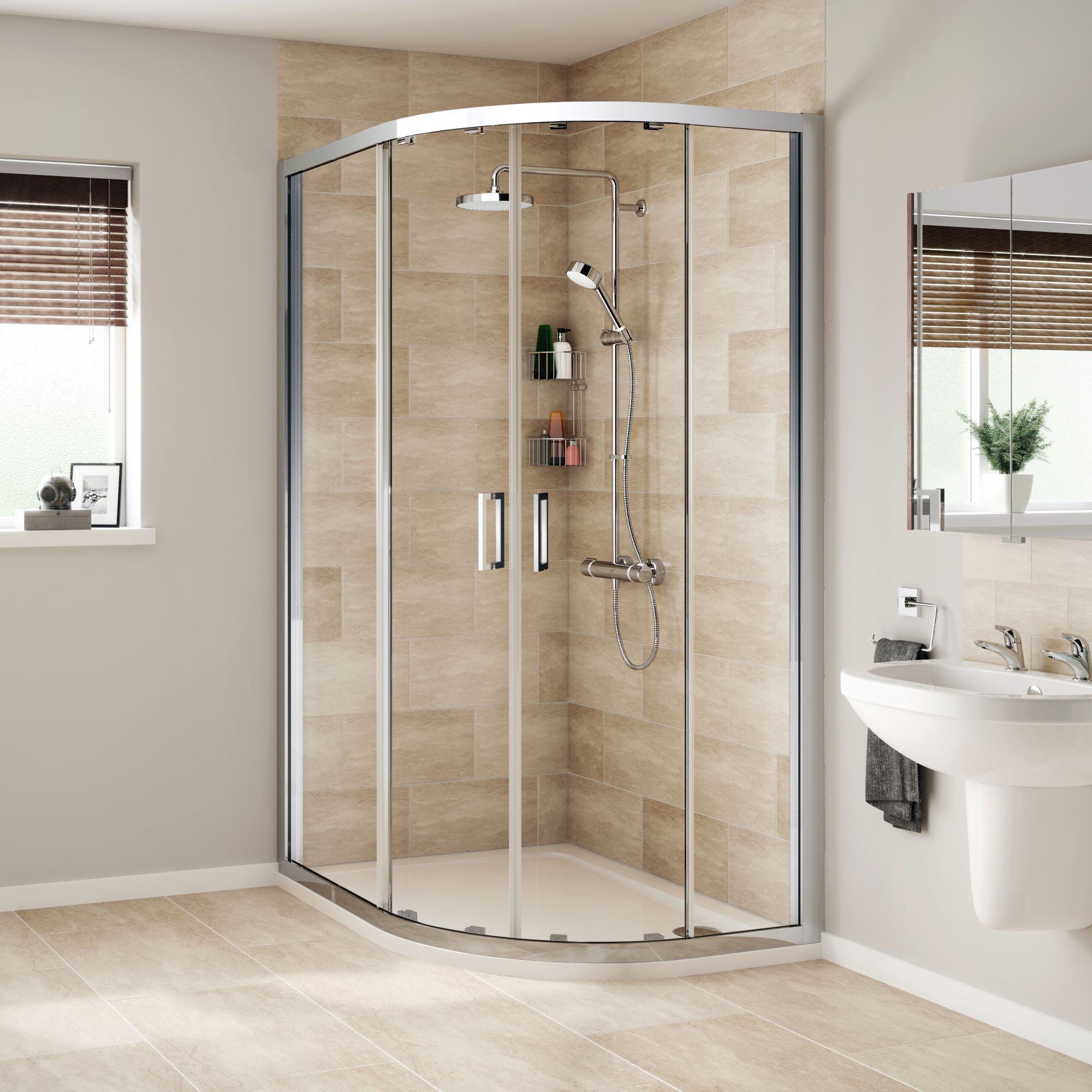 Mira Flight Low Gloss White Quadrant Shower tray (L)90cm (W)90cm (H)4cm