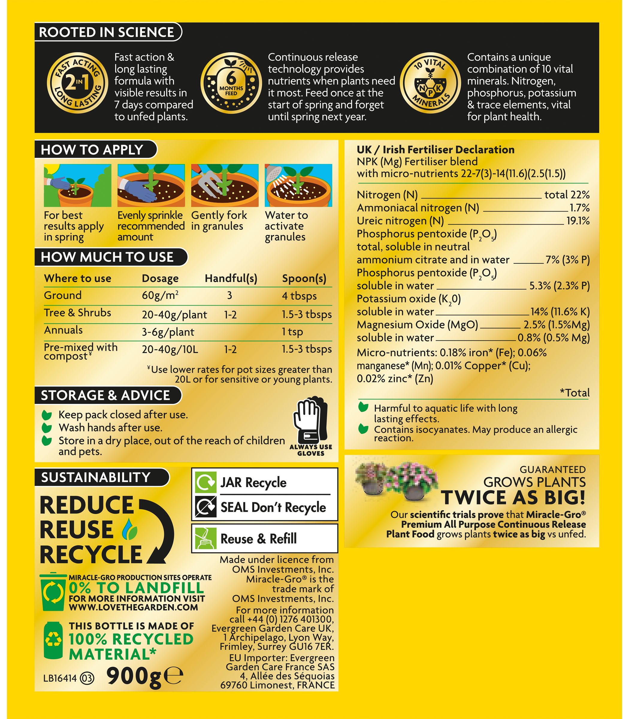 Miracle-Gro All purpose Universal Plant fertiliser Granules 0.9kg