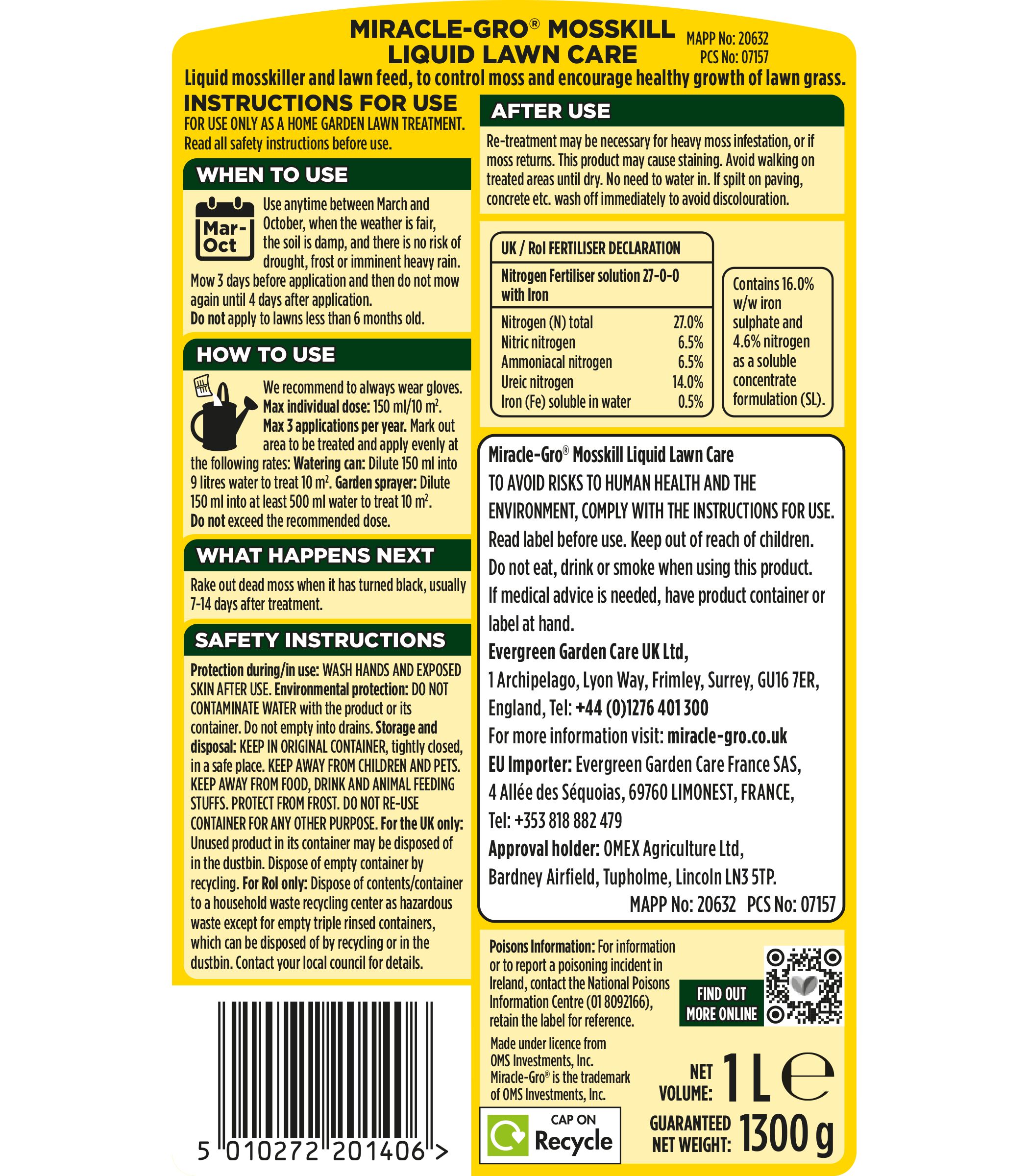 Miracle-Gro Concentrated Moss killer 1L Liquid