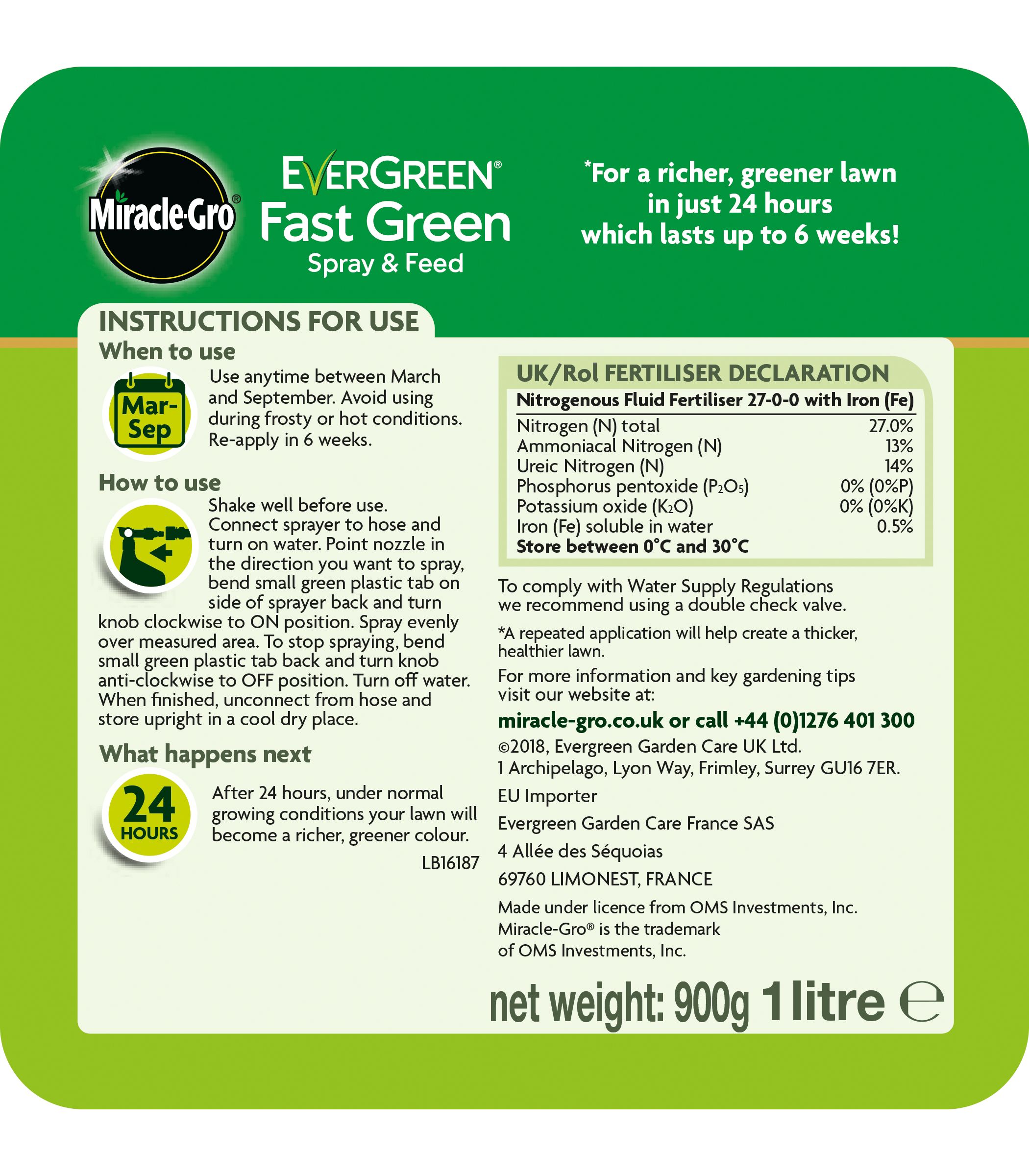 Miracle-Gro Fast green Liquid Spray & feed 1L
