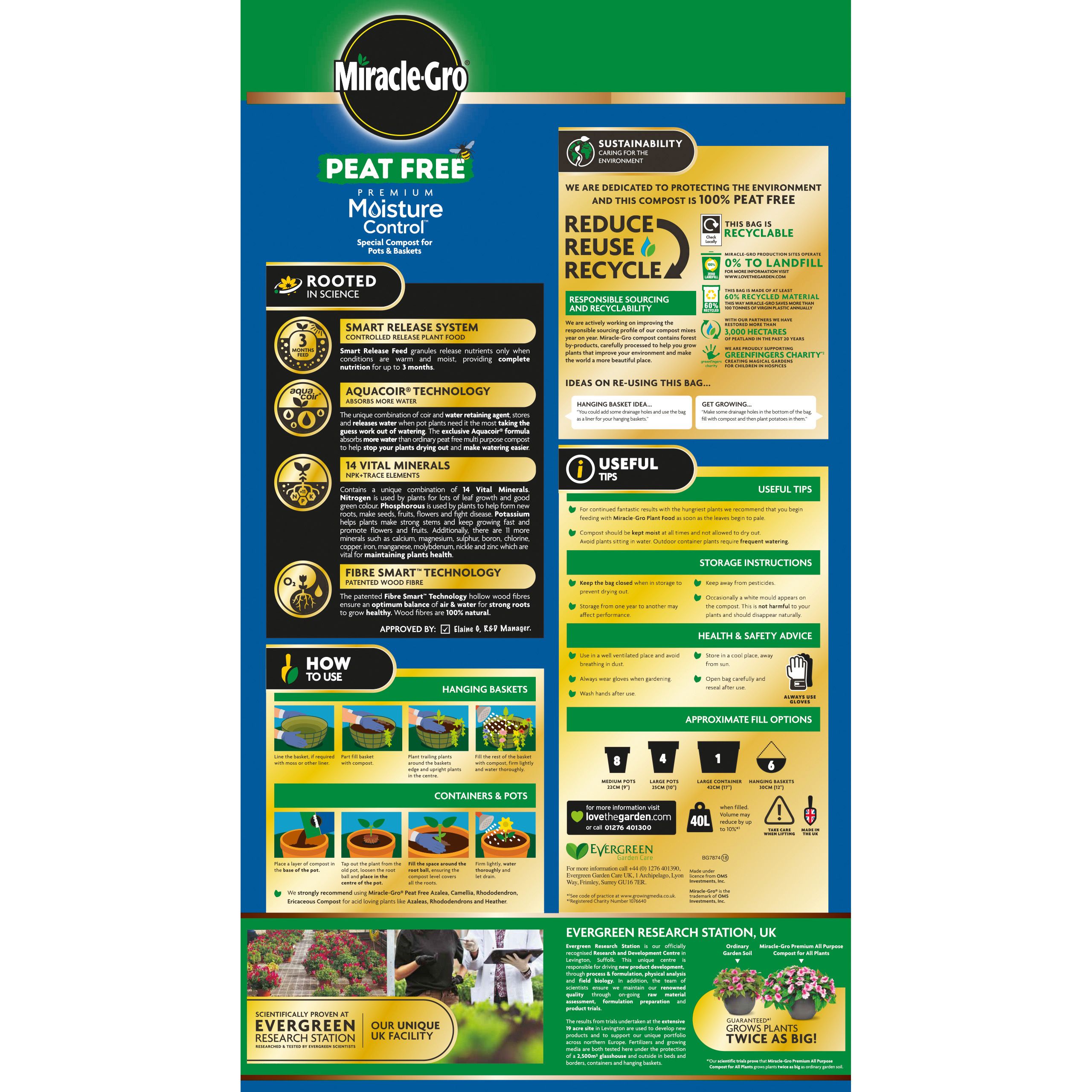 Miracle-Gro Moisture Control Beds, borders & pots Compost 40L Bag