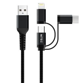 MiTEC USB A - Lightning, micro-USB & USB C Non-biodegradable Charging cable, 1m, Black