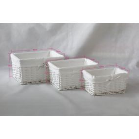 Mixxit Patterned White 22L Willow Non-foldable Storage basket (H)200mm (W)300mm, Set of 3