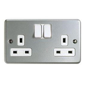MK 13A Grey 2 gang Switched Metal-clad socket with White inserts