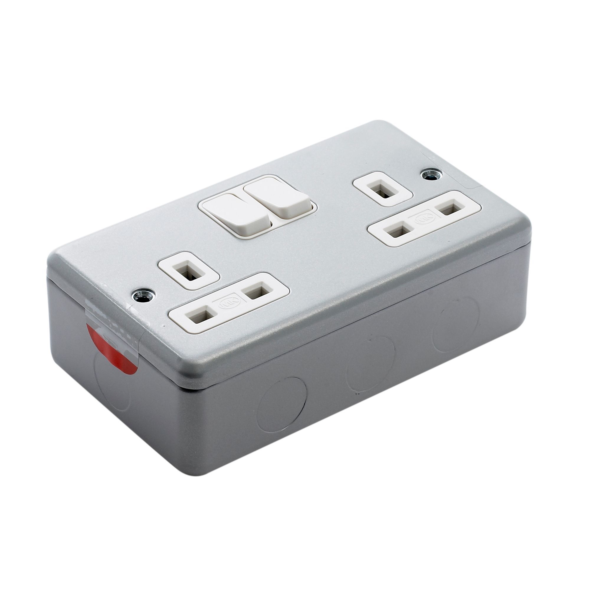 MK 13A Grey 2 gang Switched Metal-clad socket with White inserts