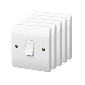 MK White 10A 1 way 1 gang Raised slim Light Switch, Pack of 5