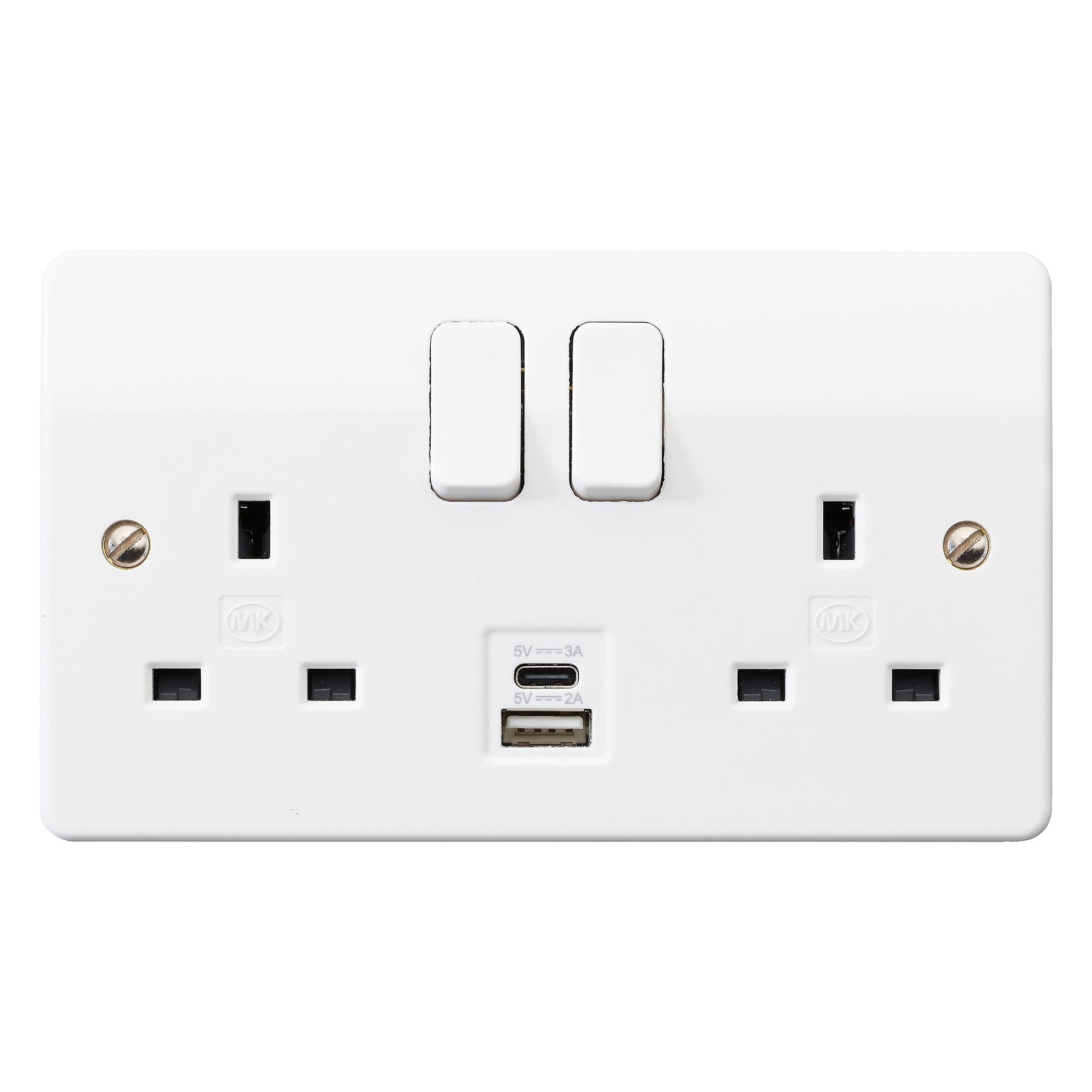 MK White Double 13A Switched Socket with USB x2