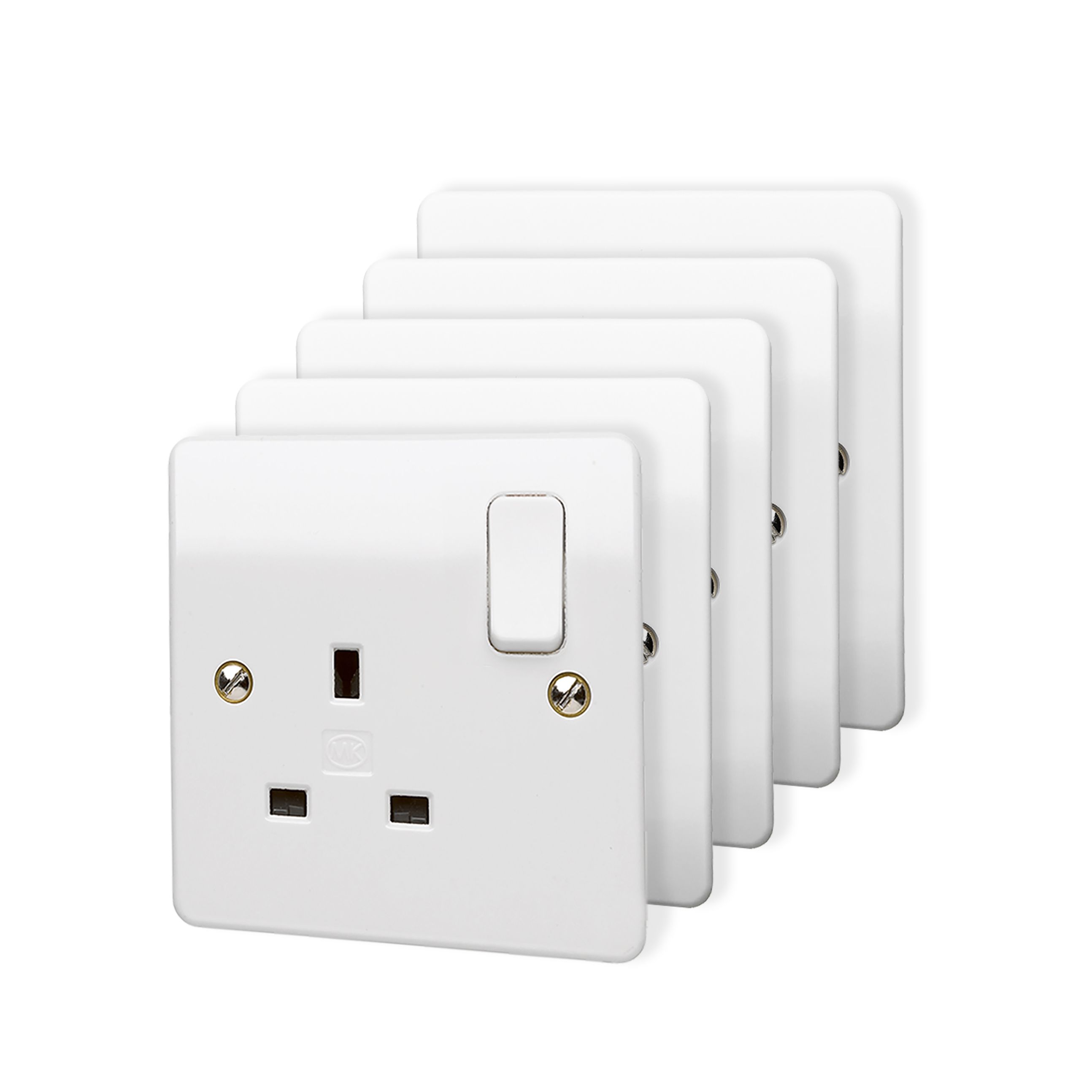 MK White Single 13A Switched Socket, Pack of 5 | Tradepoint
