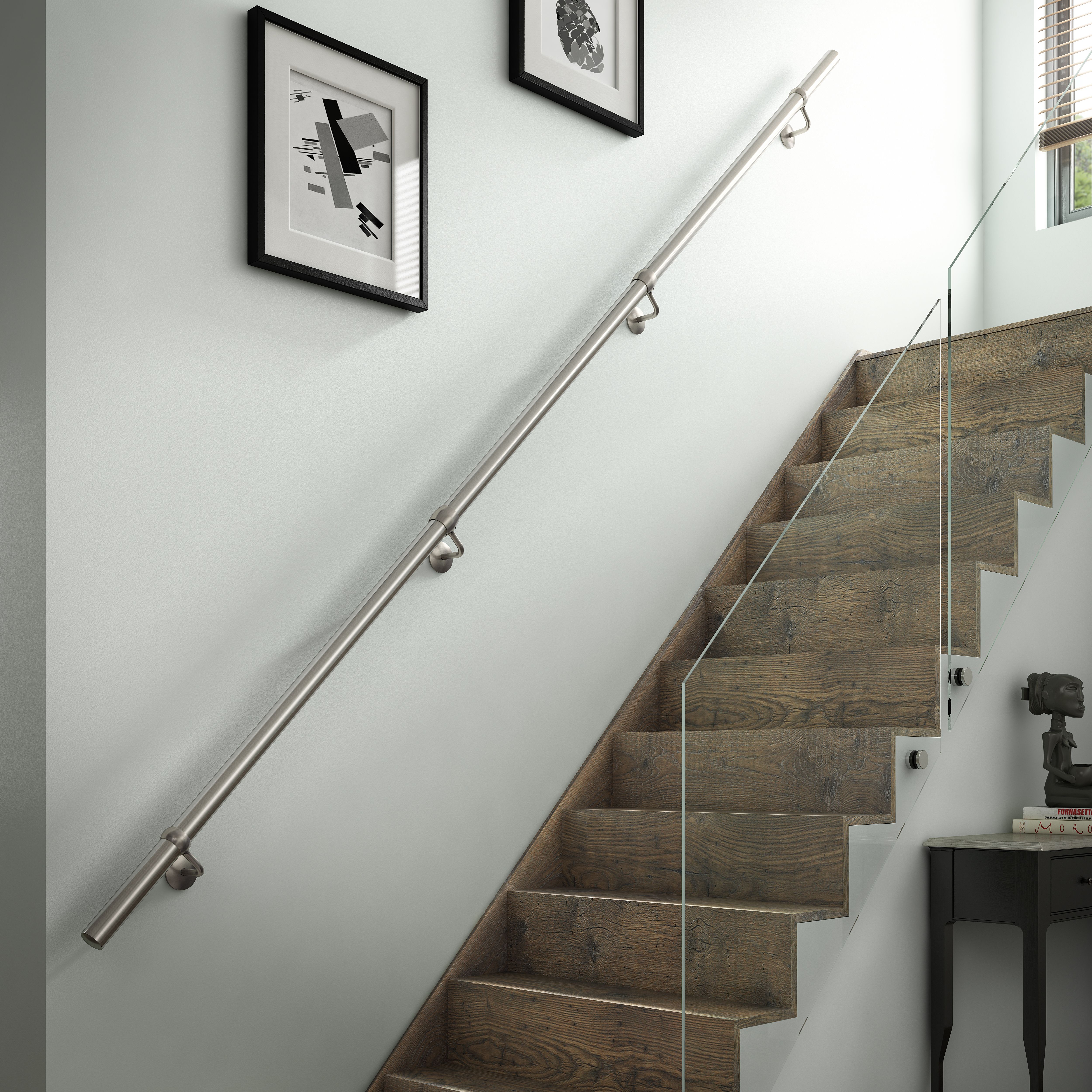 Modern Brushed Stainless Steel Rounded Handrail Kit, (L)3.6m (W)40mm ...