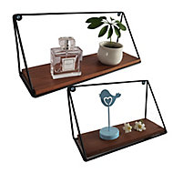 Modular Satin black walnut effect Rectangular Shelf (L)345mm (D)105mm, Set