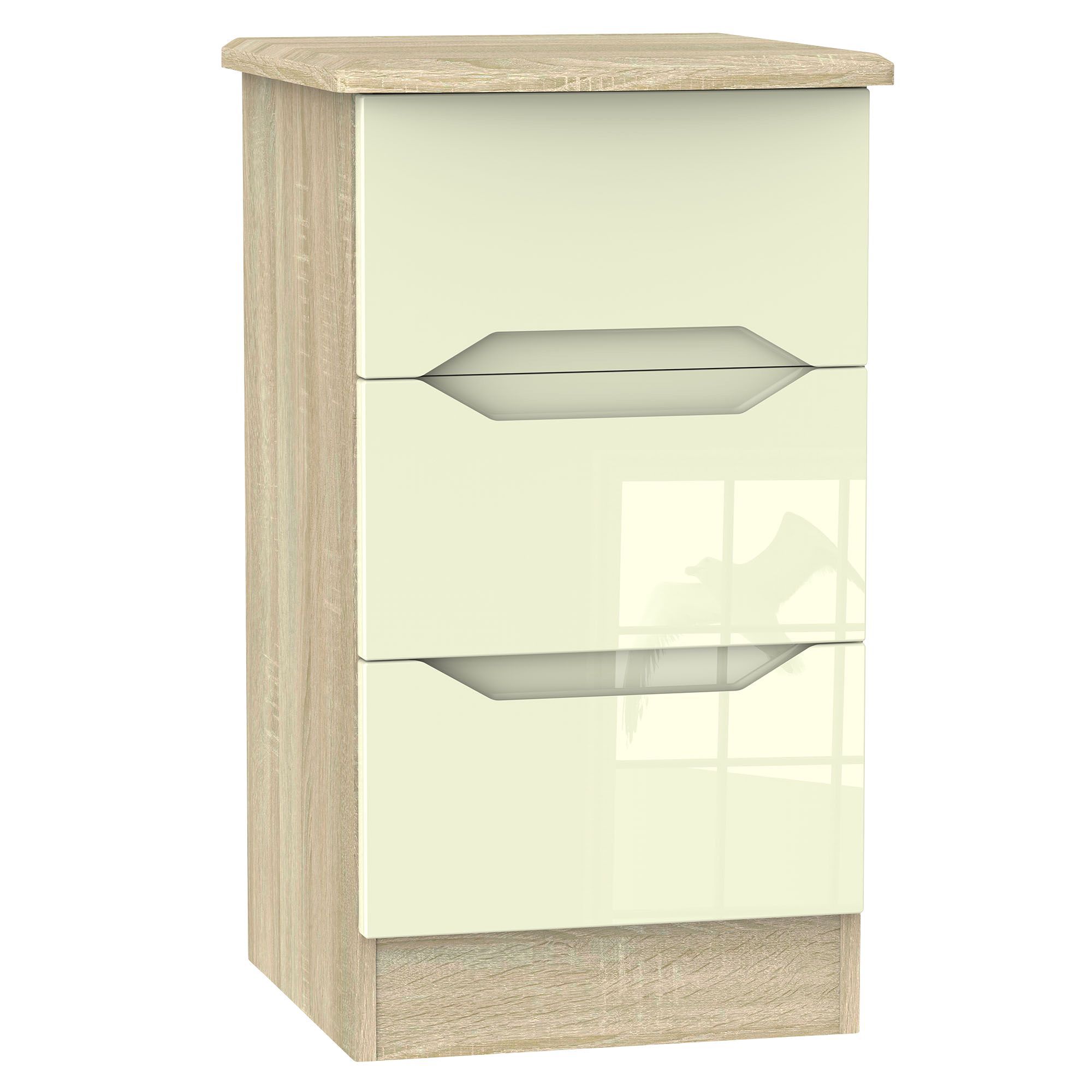 Monte carlo Cream oak effect 3 Drawer Bedside table (H)730mm (W)450mm ...