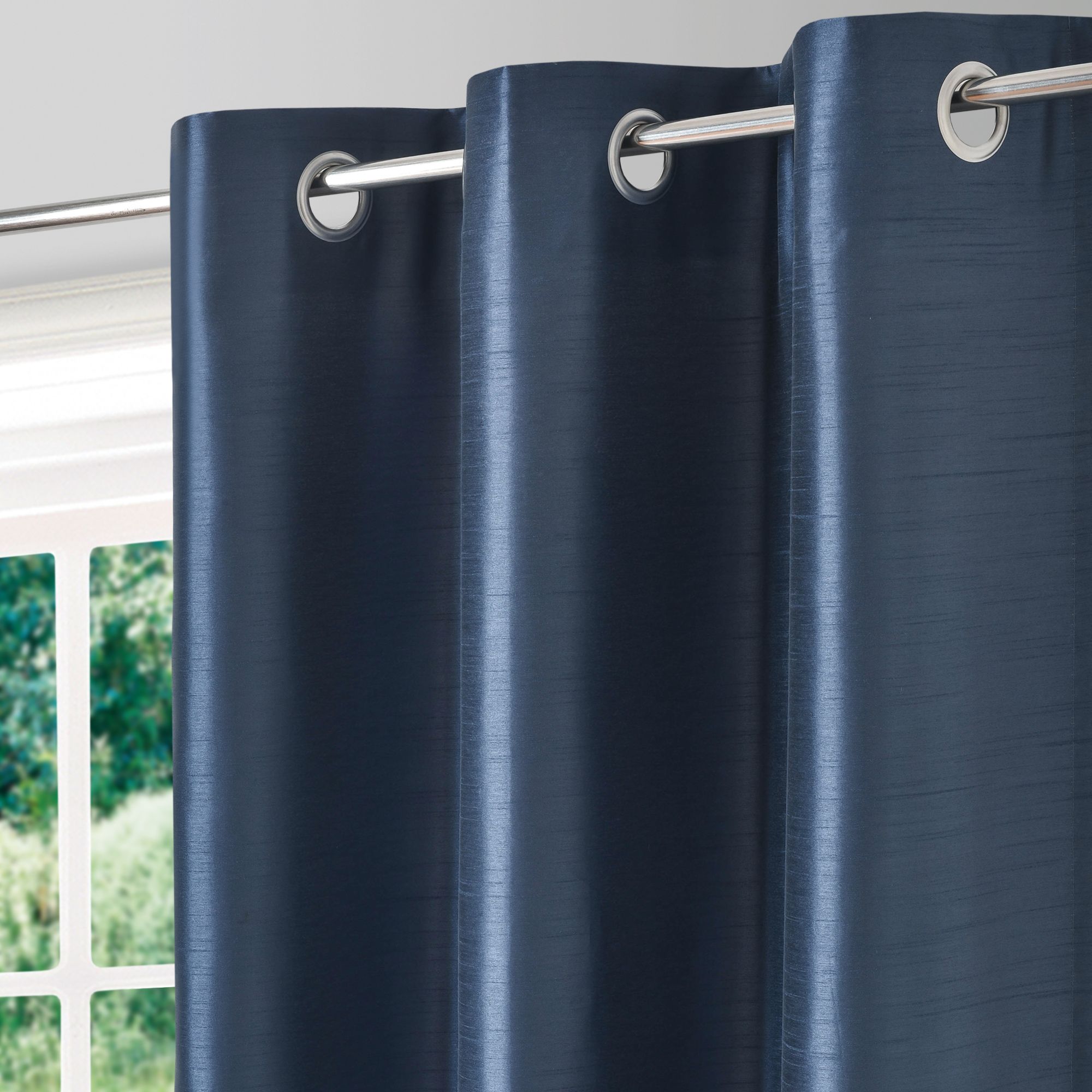 Morea Blue Plain woven Lined Eyelet Curtain (W)167cm (L)228cm, Pair
