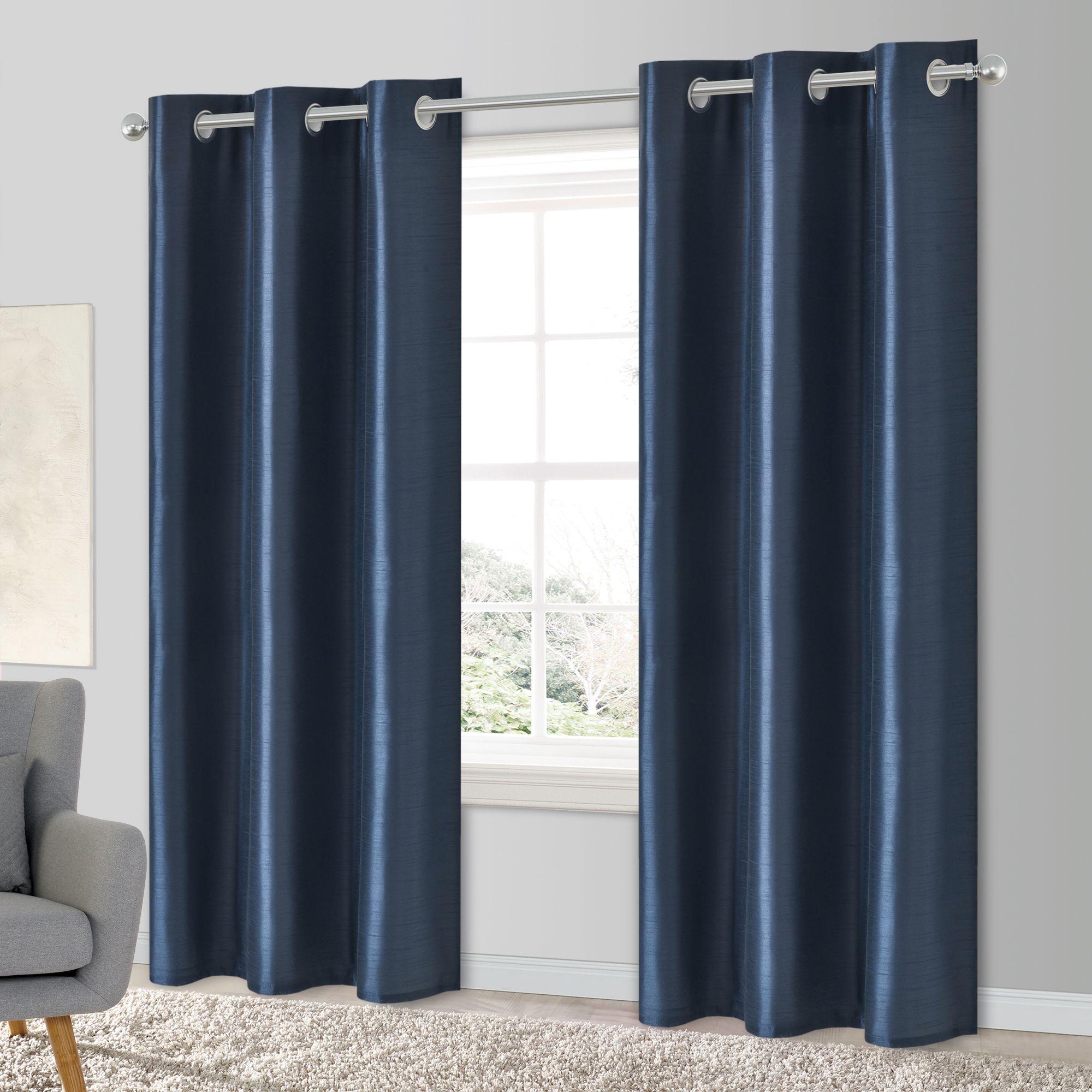 Morea Blue Plain woven Lined Eyelet Curtain (W)167cm (L)228cm, Pair