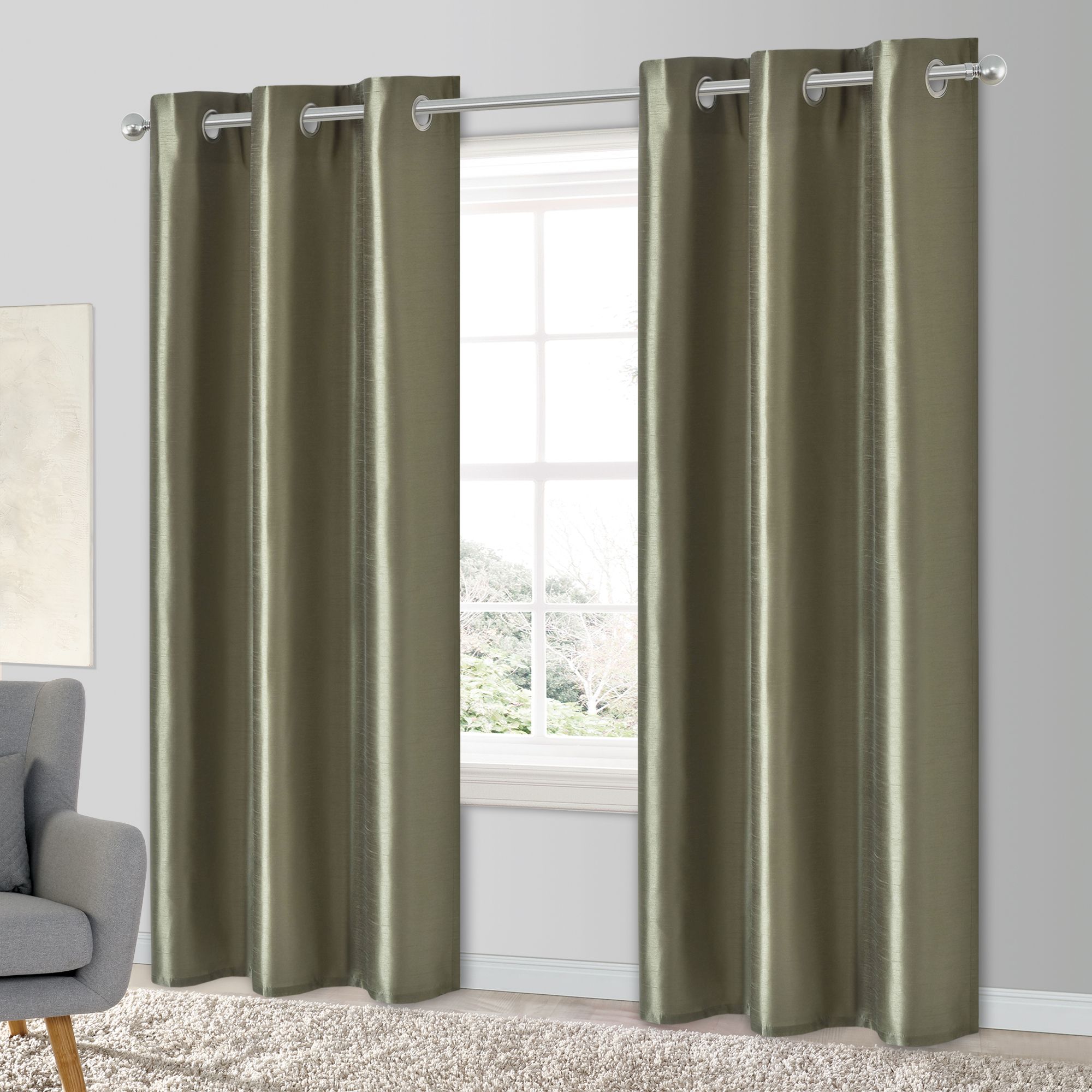 Morea Light green Plain woven Lined Eyelet Curtain (W)167cm (L)228cm, Pair