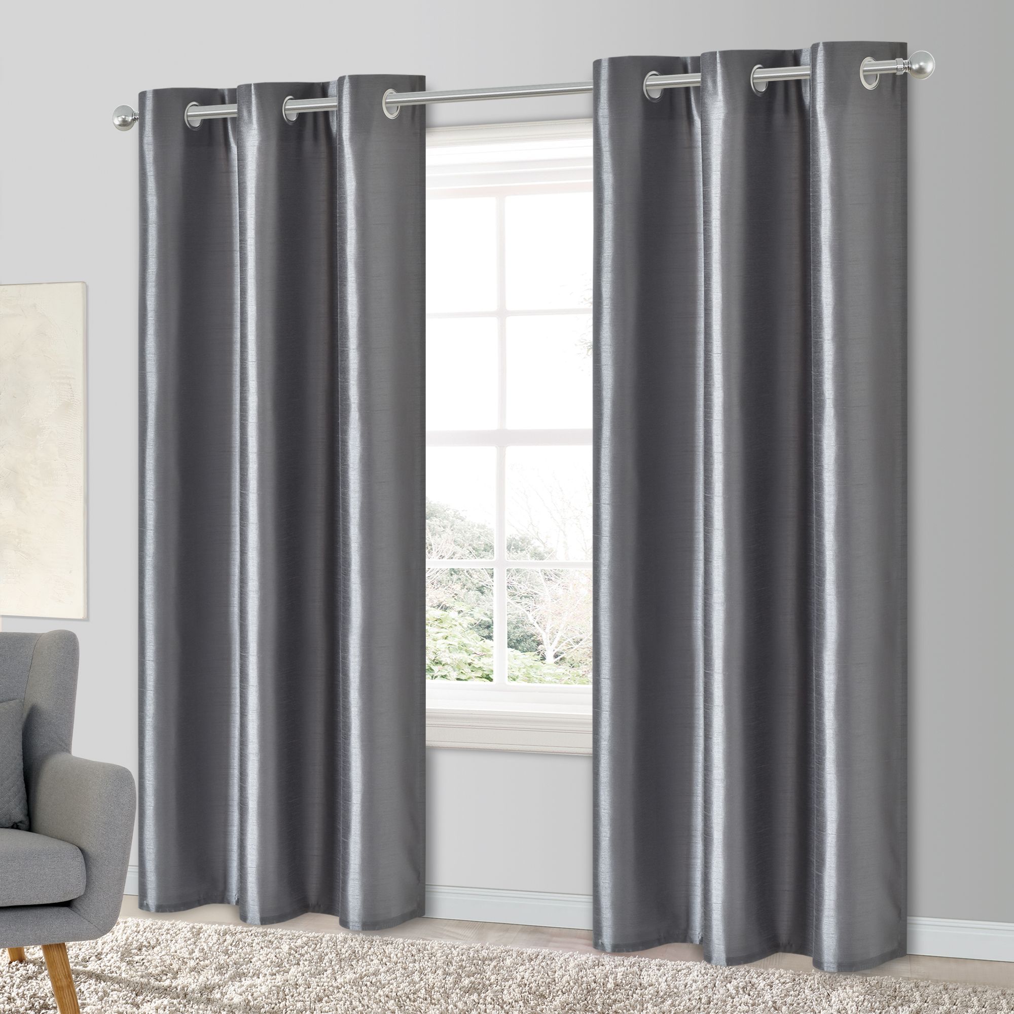 Morea Light grey Plain woven Lined Eyelet Curtain (W)117cm (L)137cm, Pair
