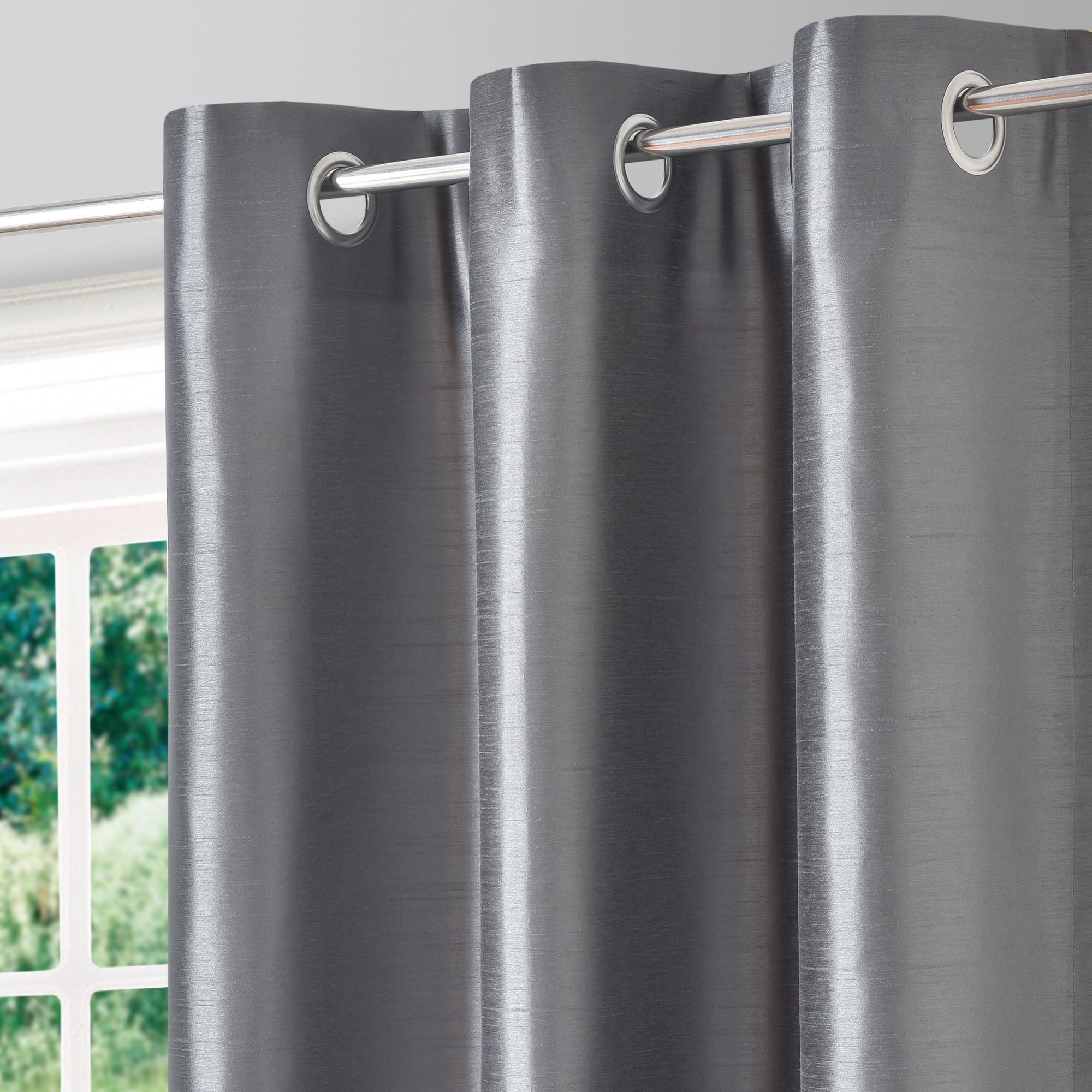Morea Light grey Plain woven Lined Eyelet Curtain (W)167cm (L)228cm, Pair