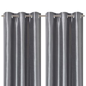 Morea Light grey Plain woven Lined Eyelet Curtain (W)167cm (L)228cm, Pair